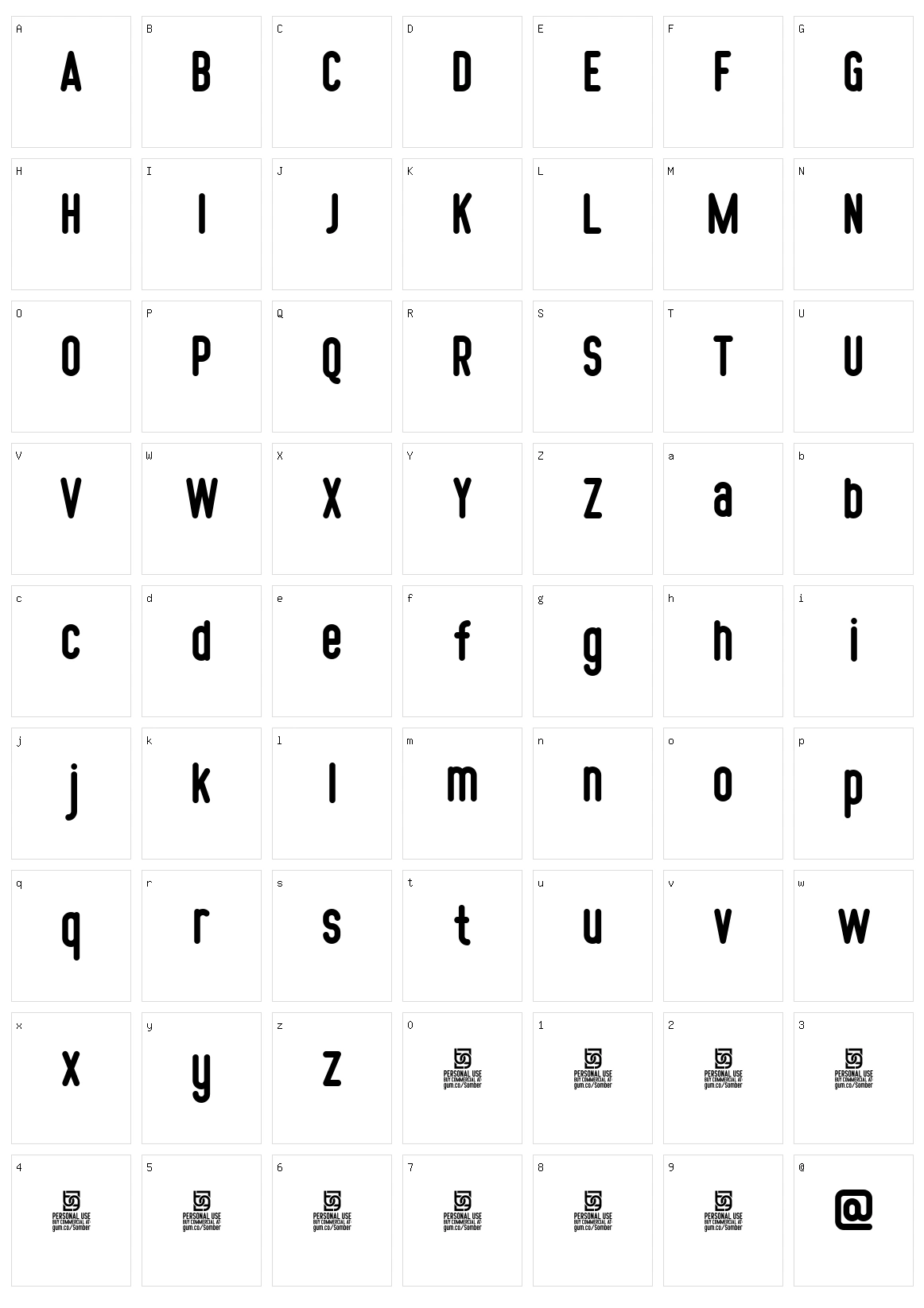 Somber Sans Character Set