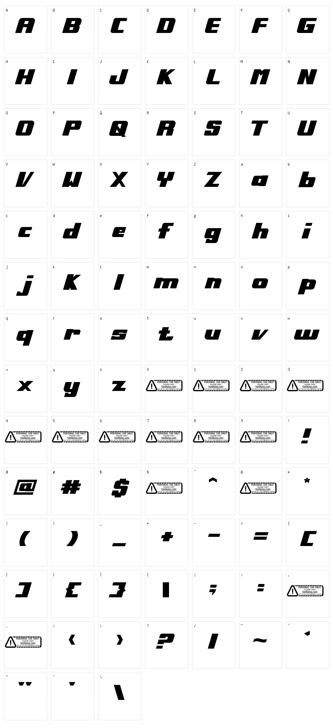 Speedrace Character Set