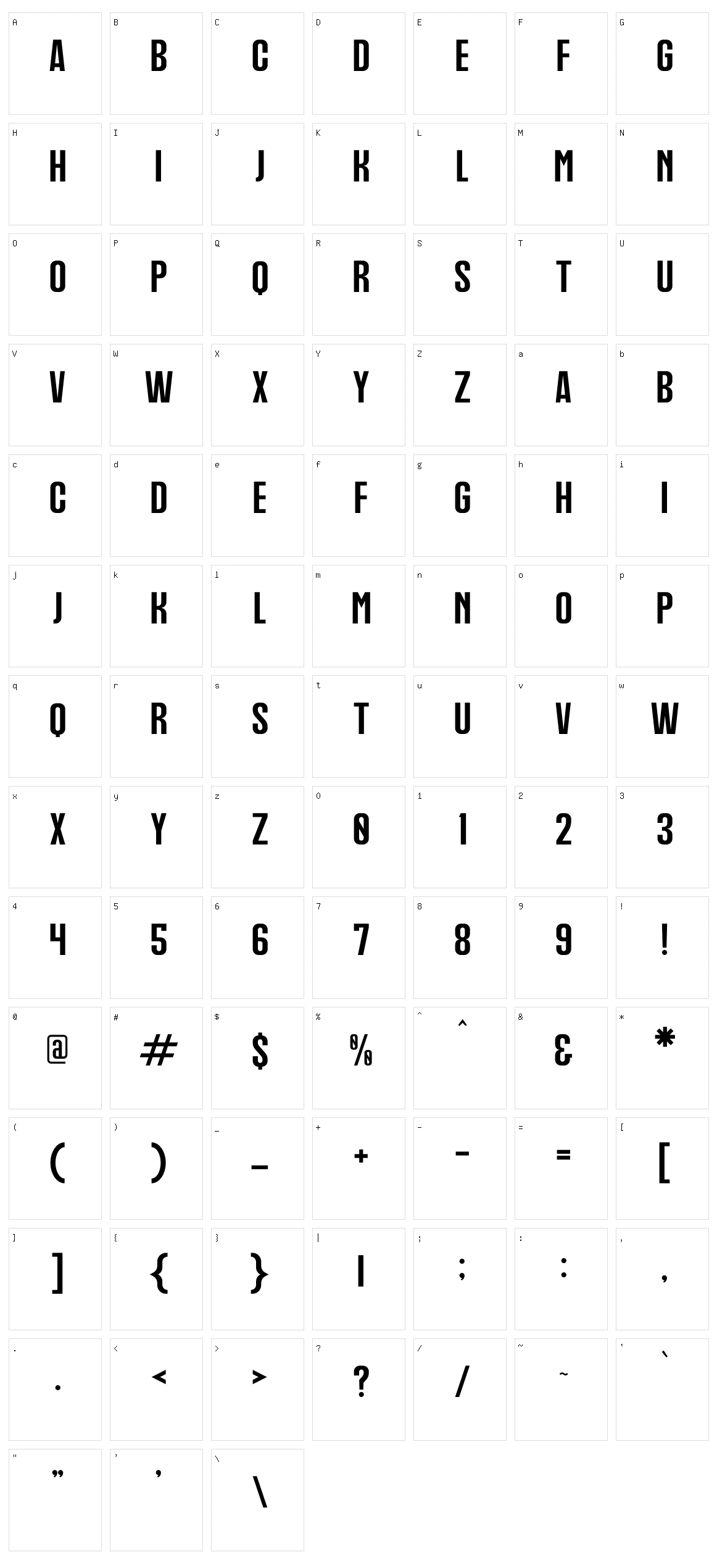 Tackerlen Character Set