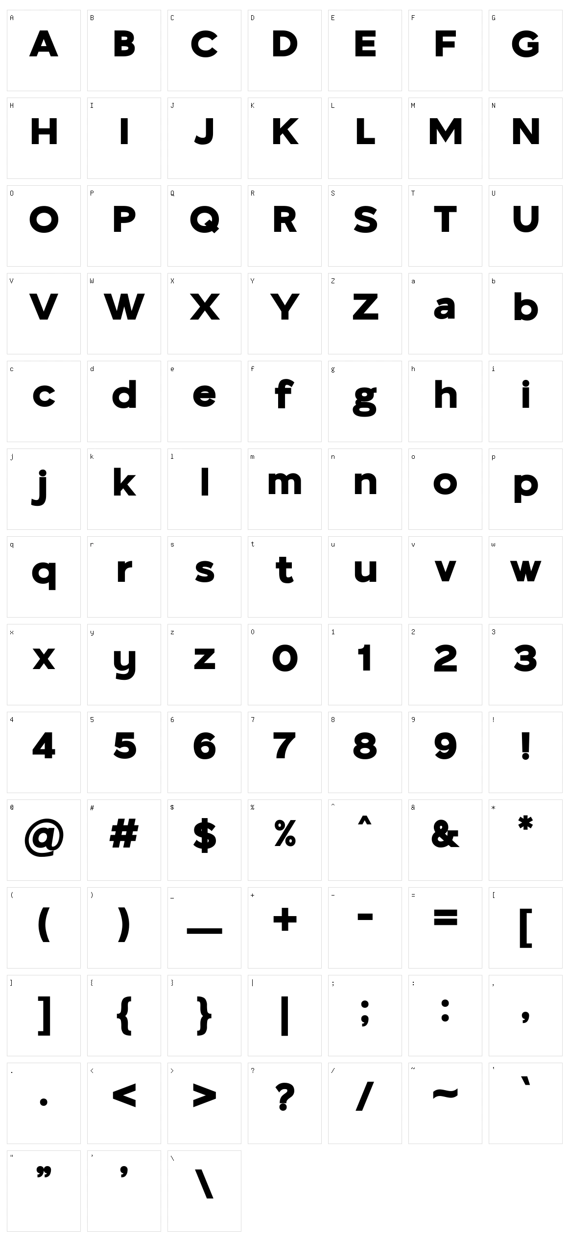 Tango Sans Character Set