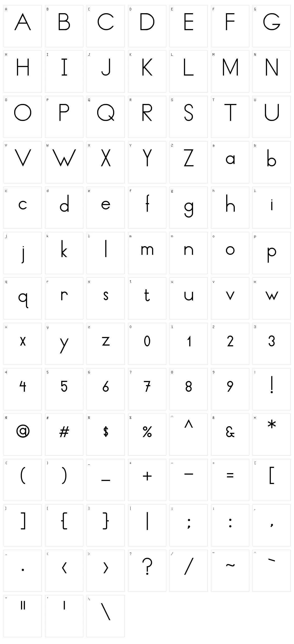 Thin Lines and Curves Character Set