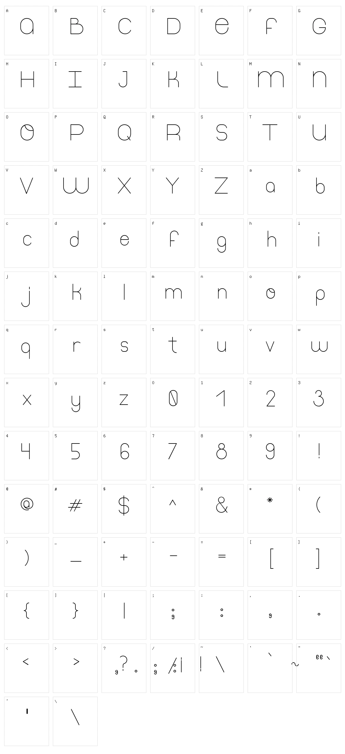 Thinfont Character Set