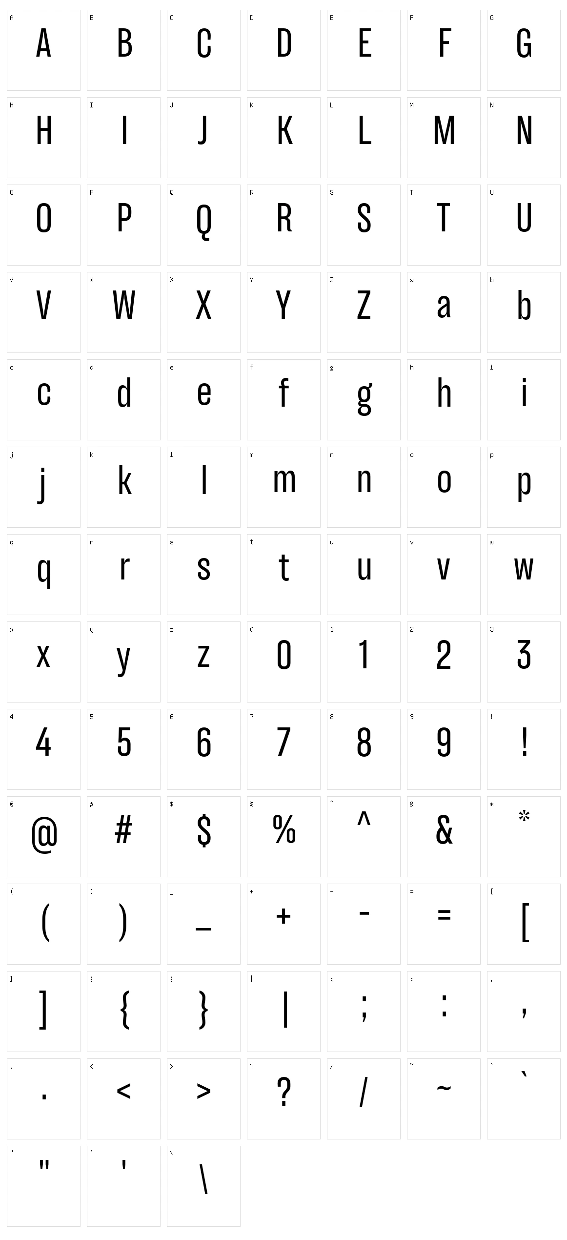 TT Backwards Sans Character Set