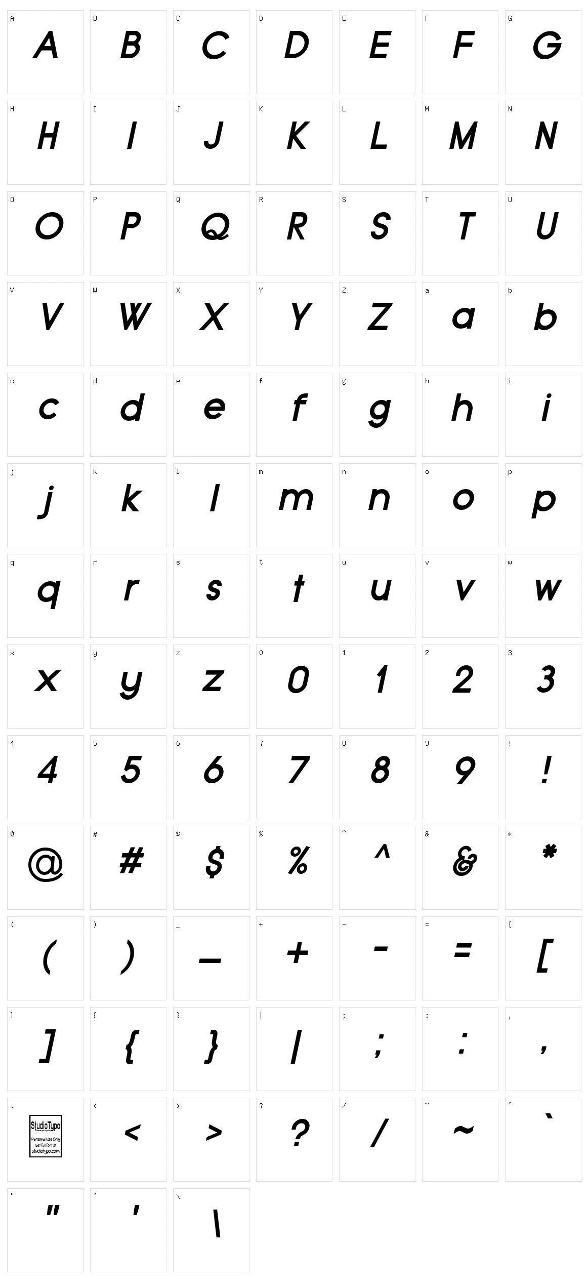 Typo Grotesk Character Set