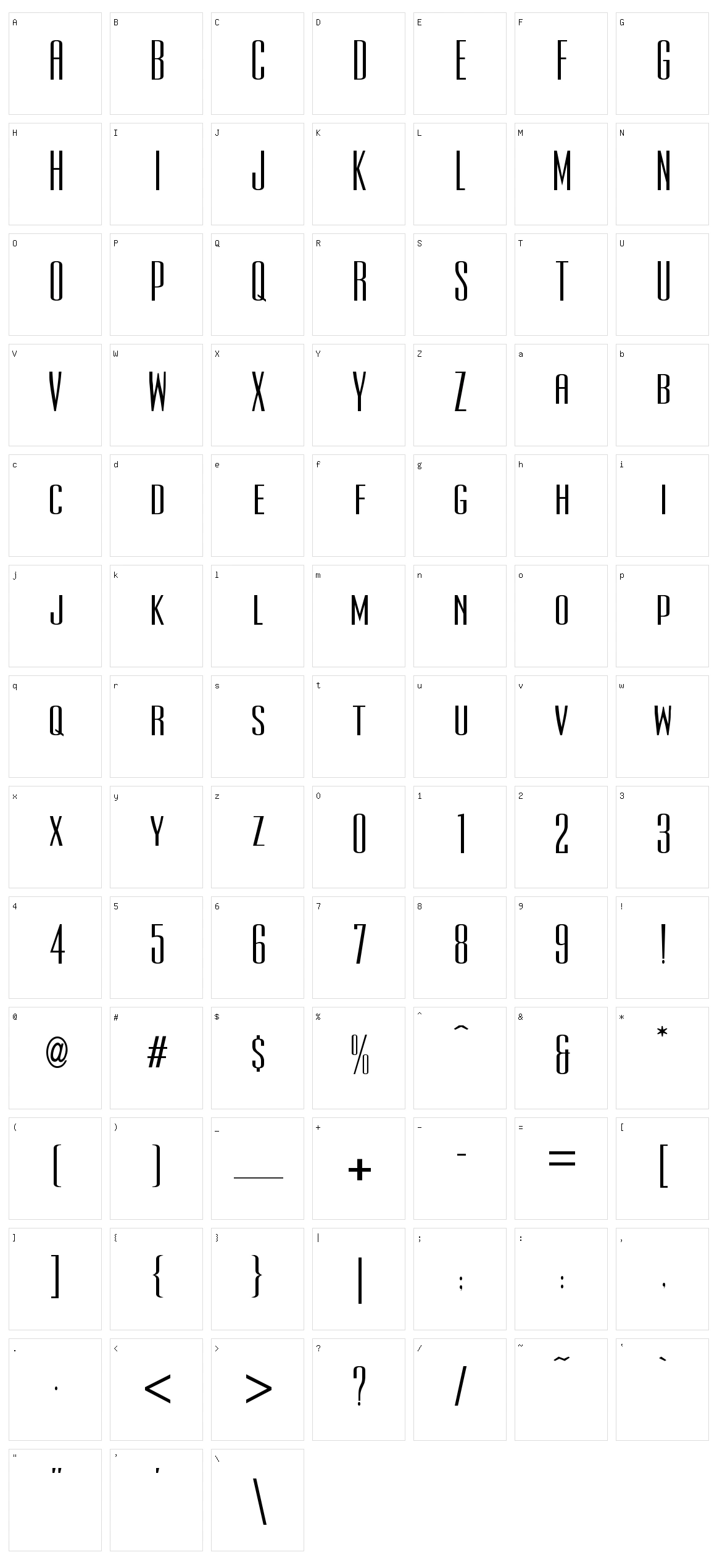 Ultra Condensed Sans Serif Character Set