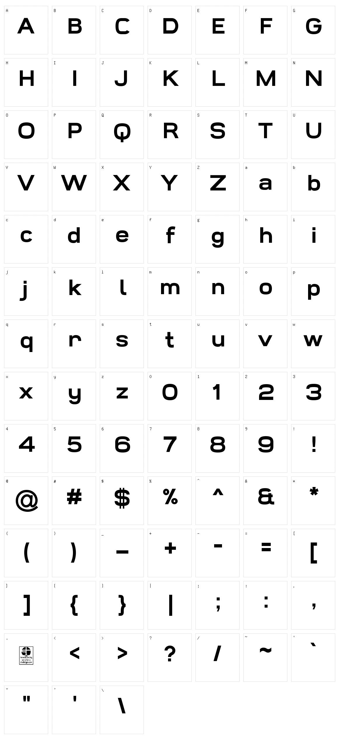 Widolte Character Set