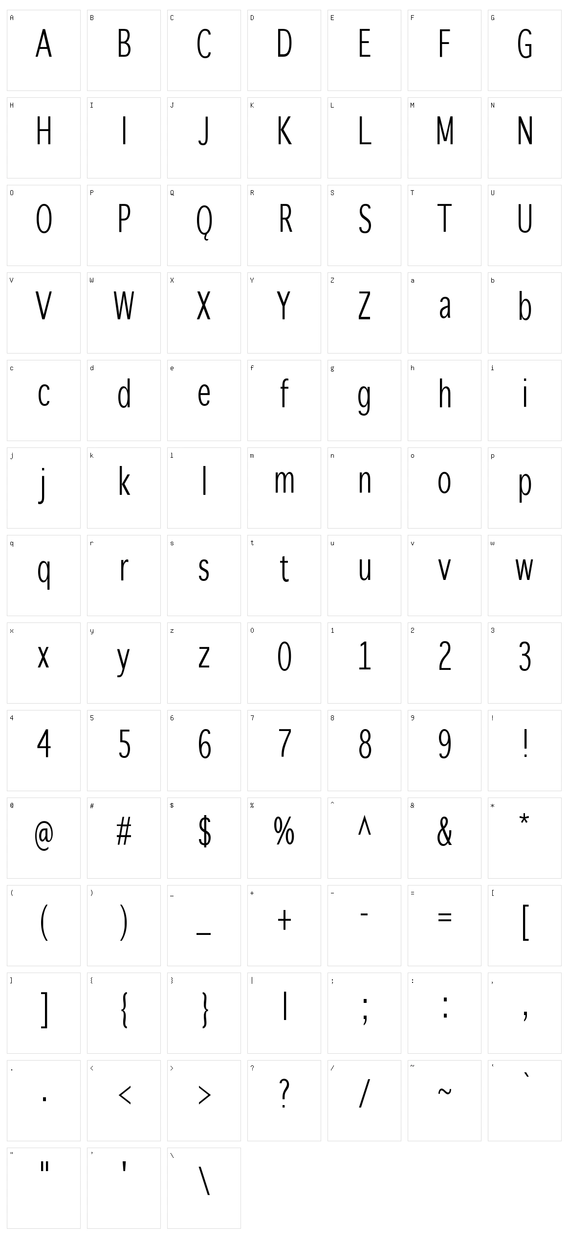 Winterthur Condensed Character Set