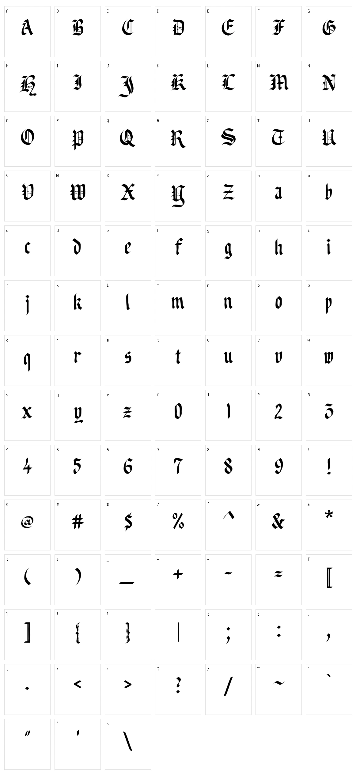 Blacklet Character Set