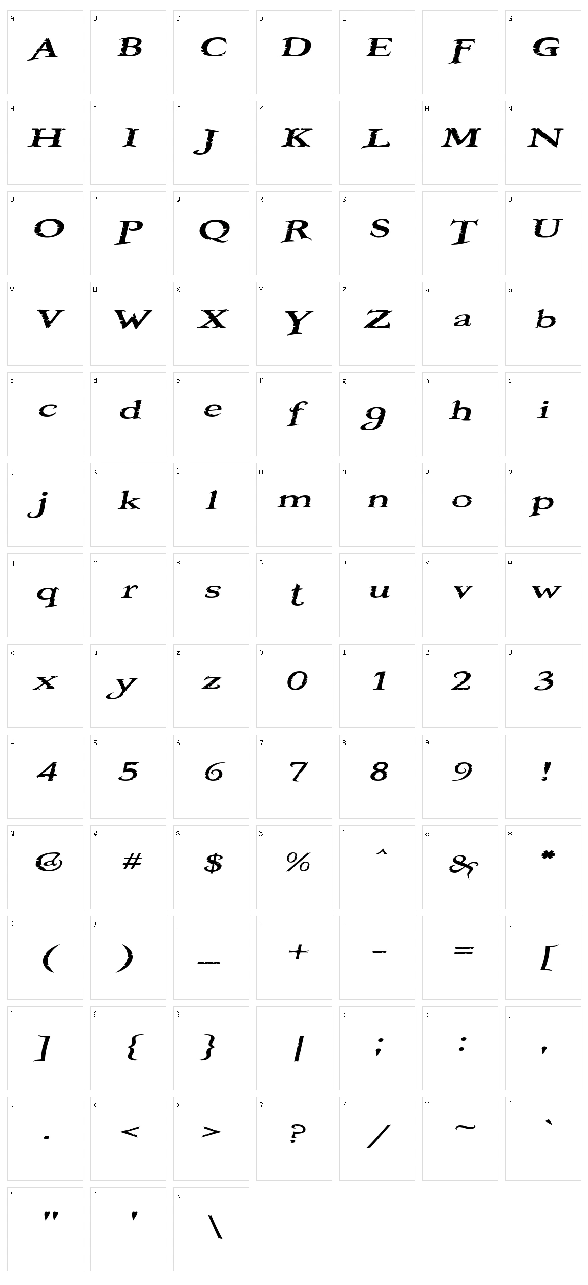 Booter Character Set