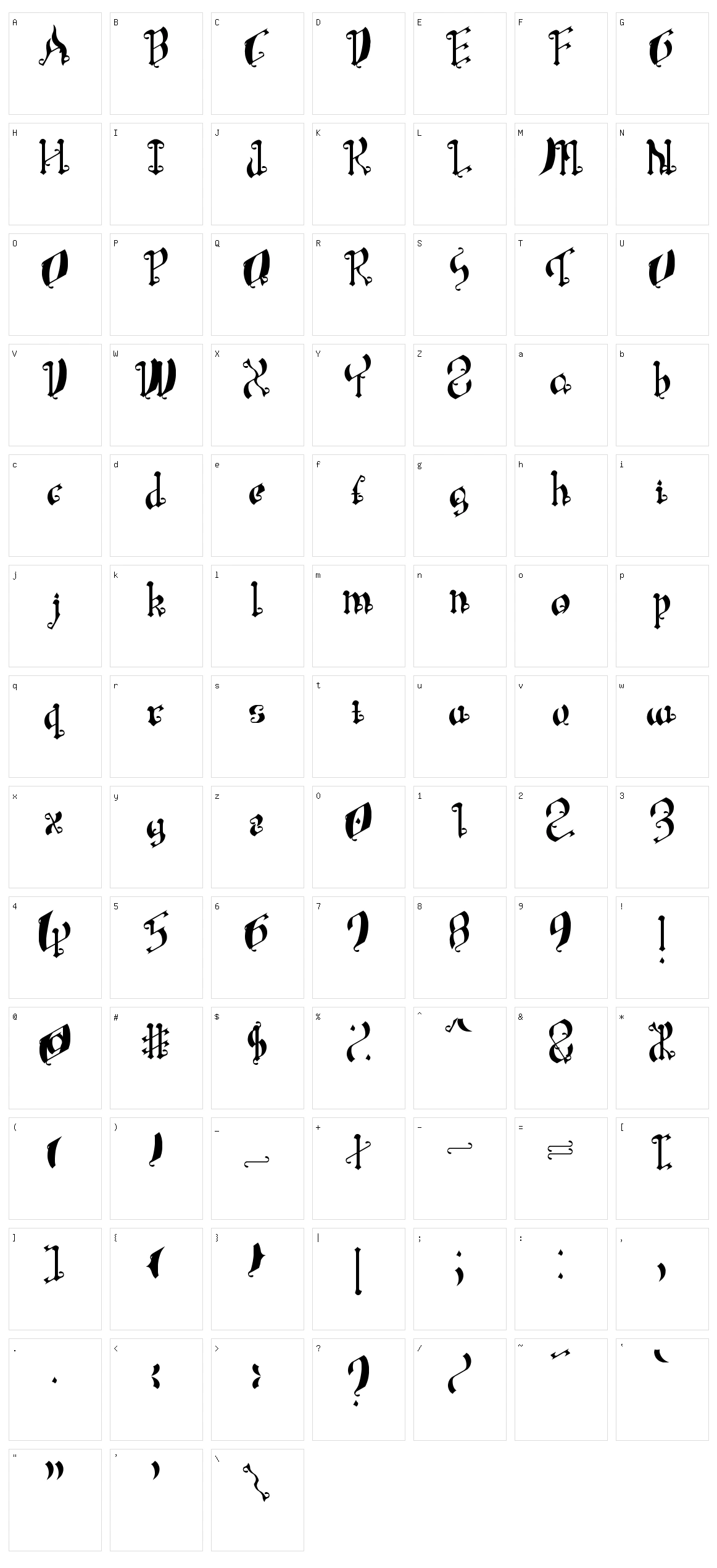 Leaning Simple Gothic Font Character Set
