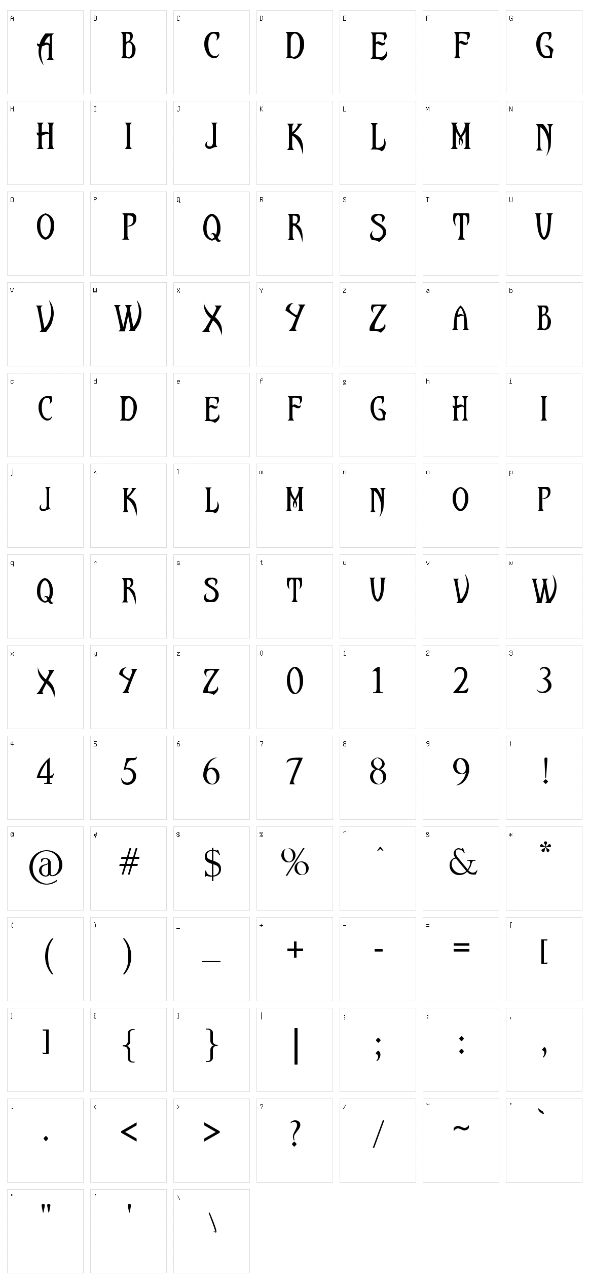 Malefic Font Character Set
