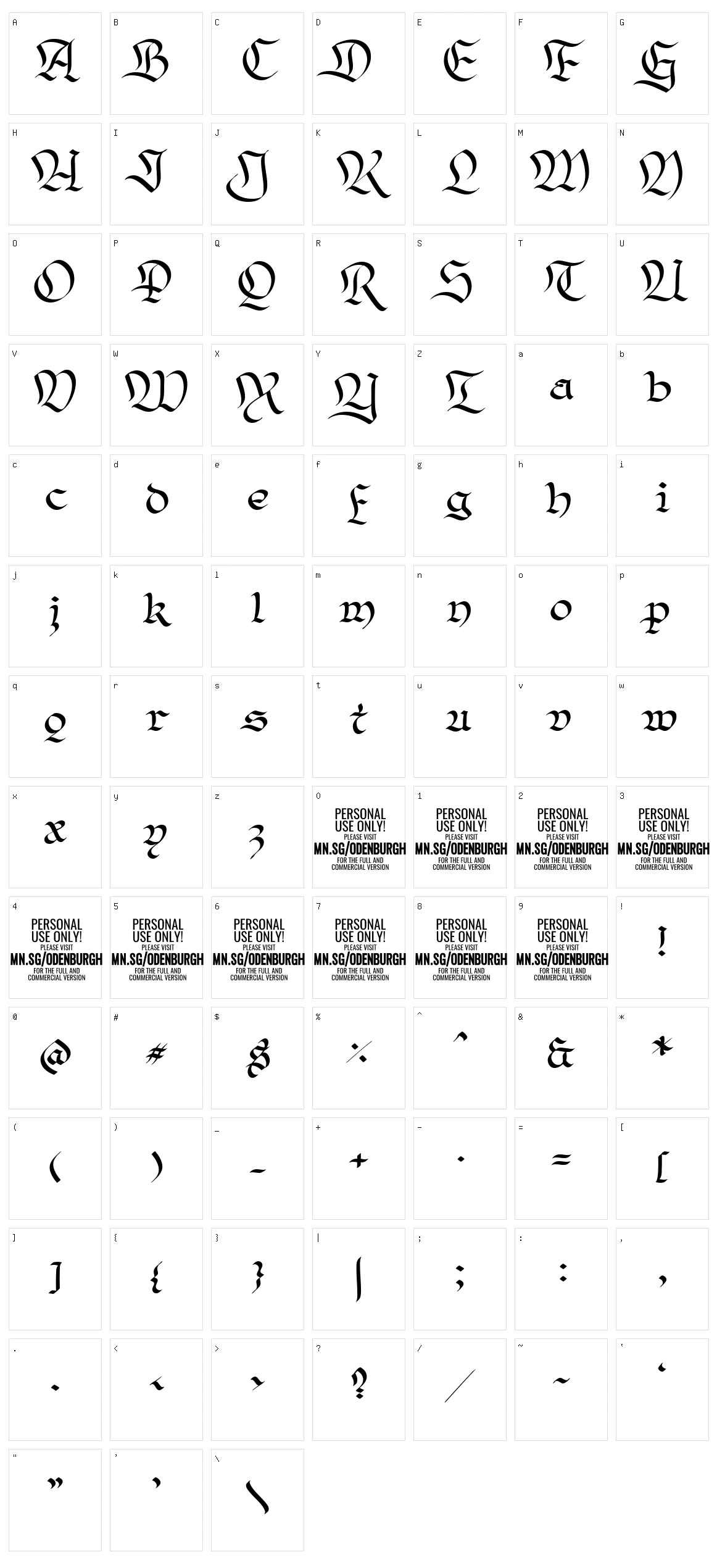 Odenburgh Character Set