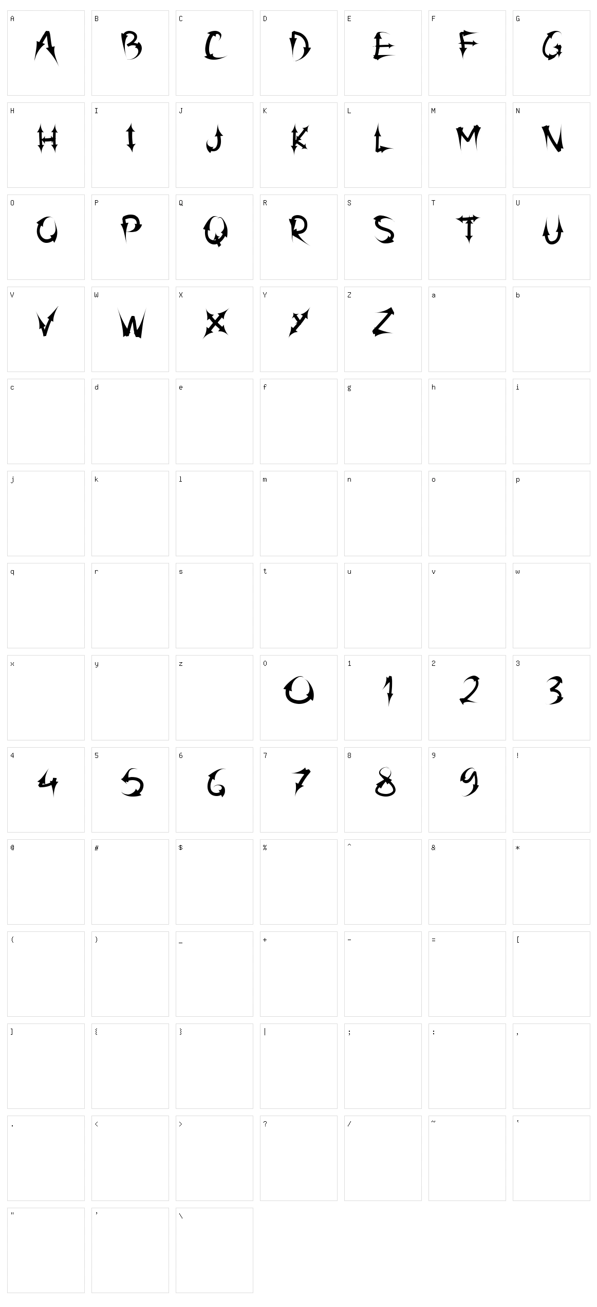 PW Arrow font Character Set