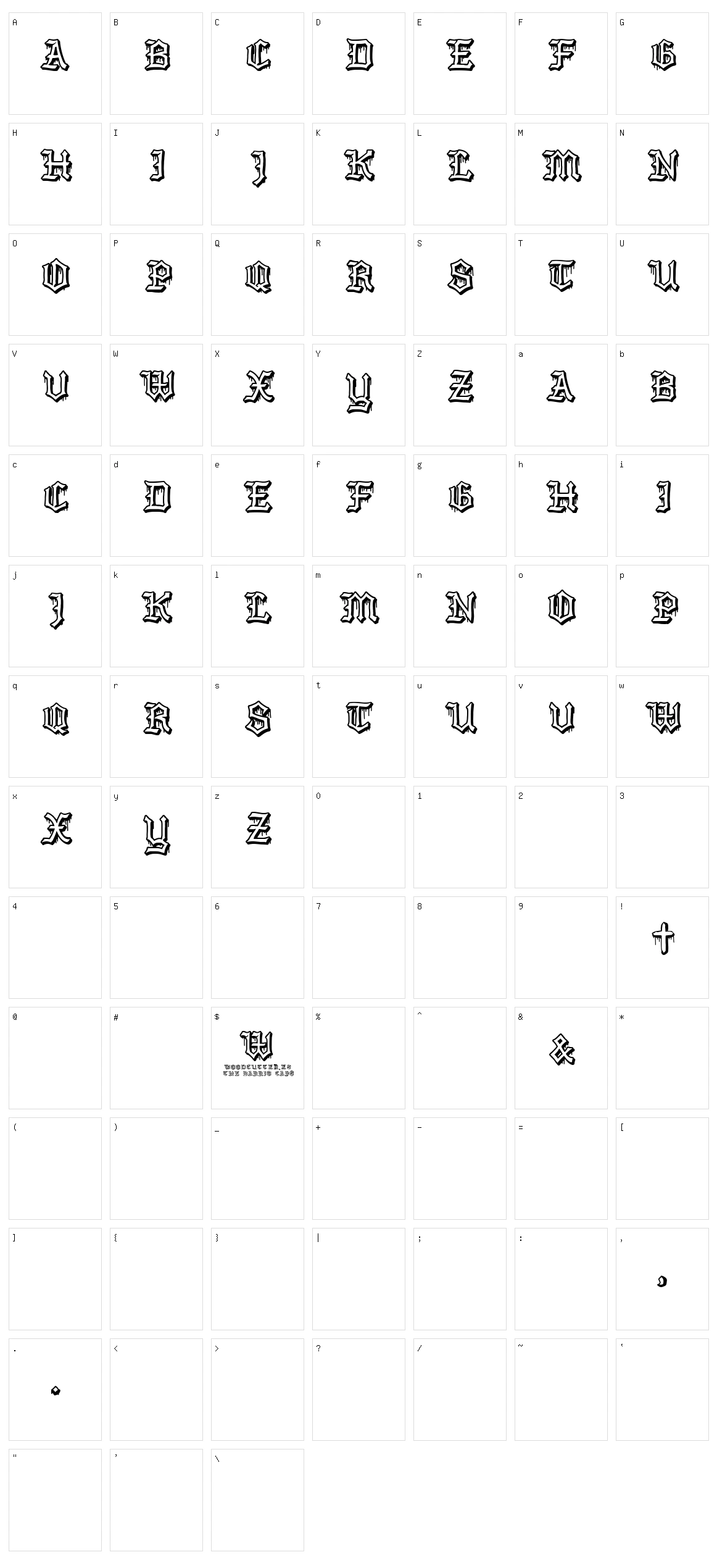The Barrio Caps Character Set