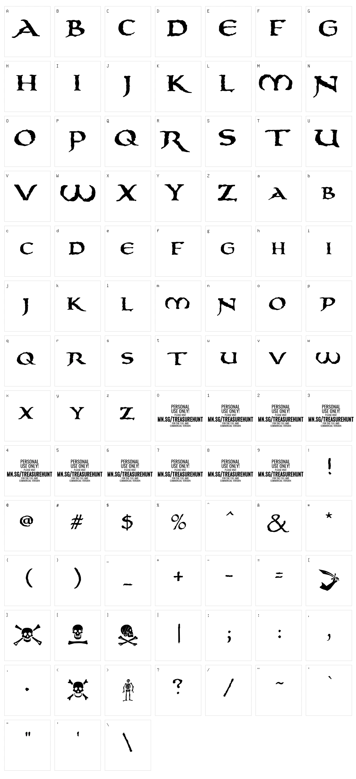 Treasurehunt Character Set