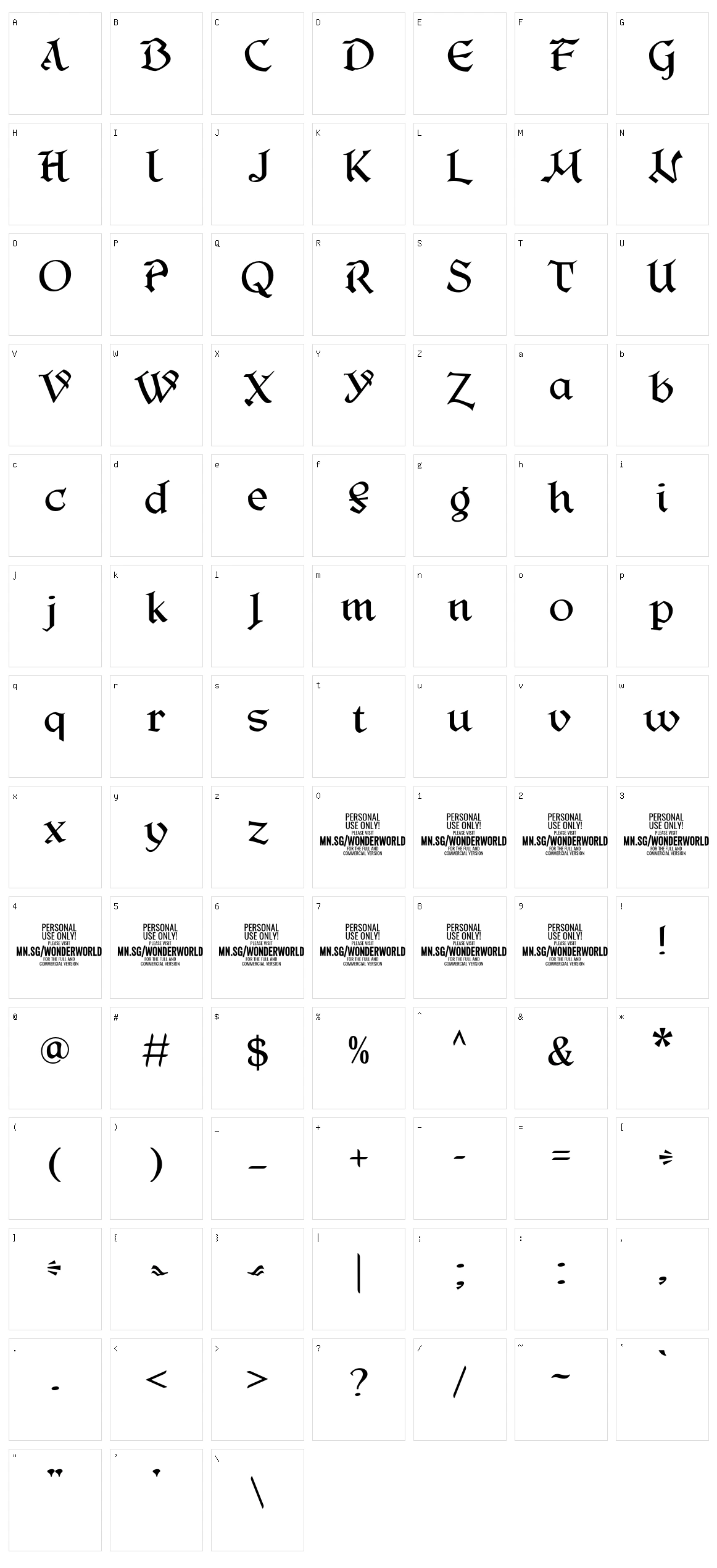 Wonderworld Character Set