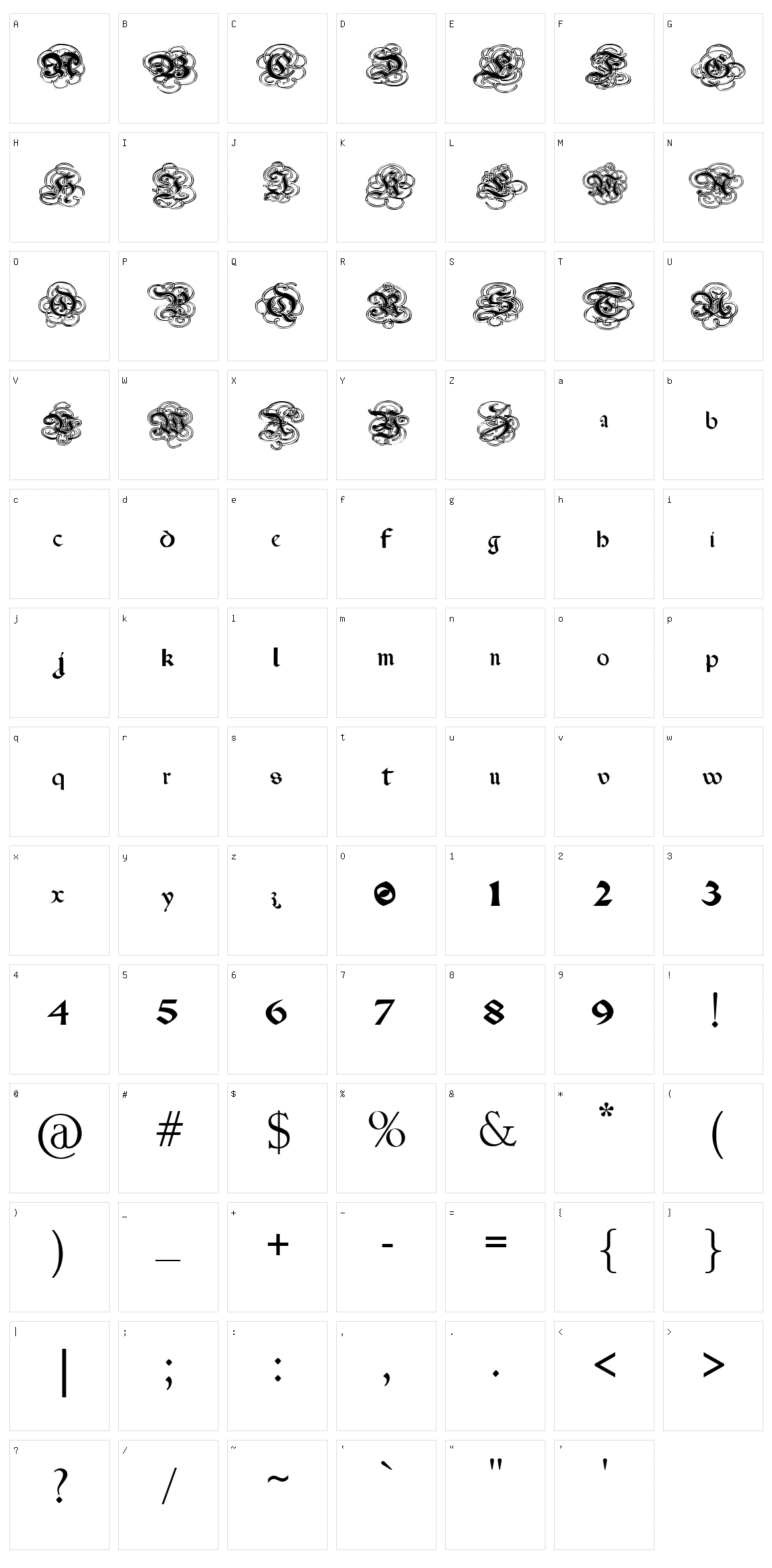 Pauls Gothic Curls Character Set