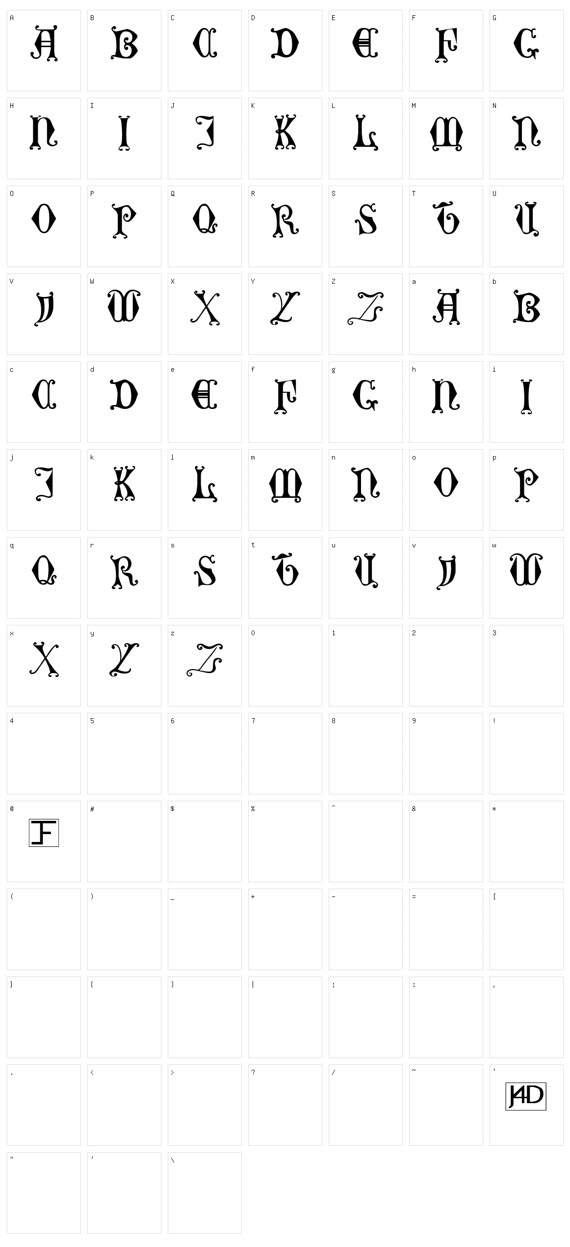 Curled Serif Character Set