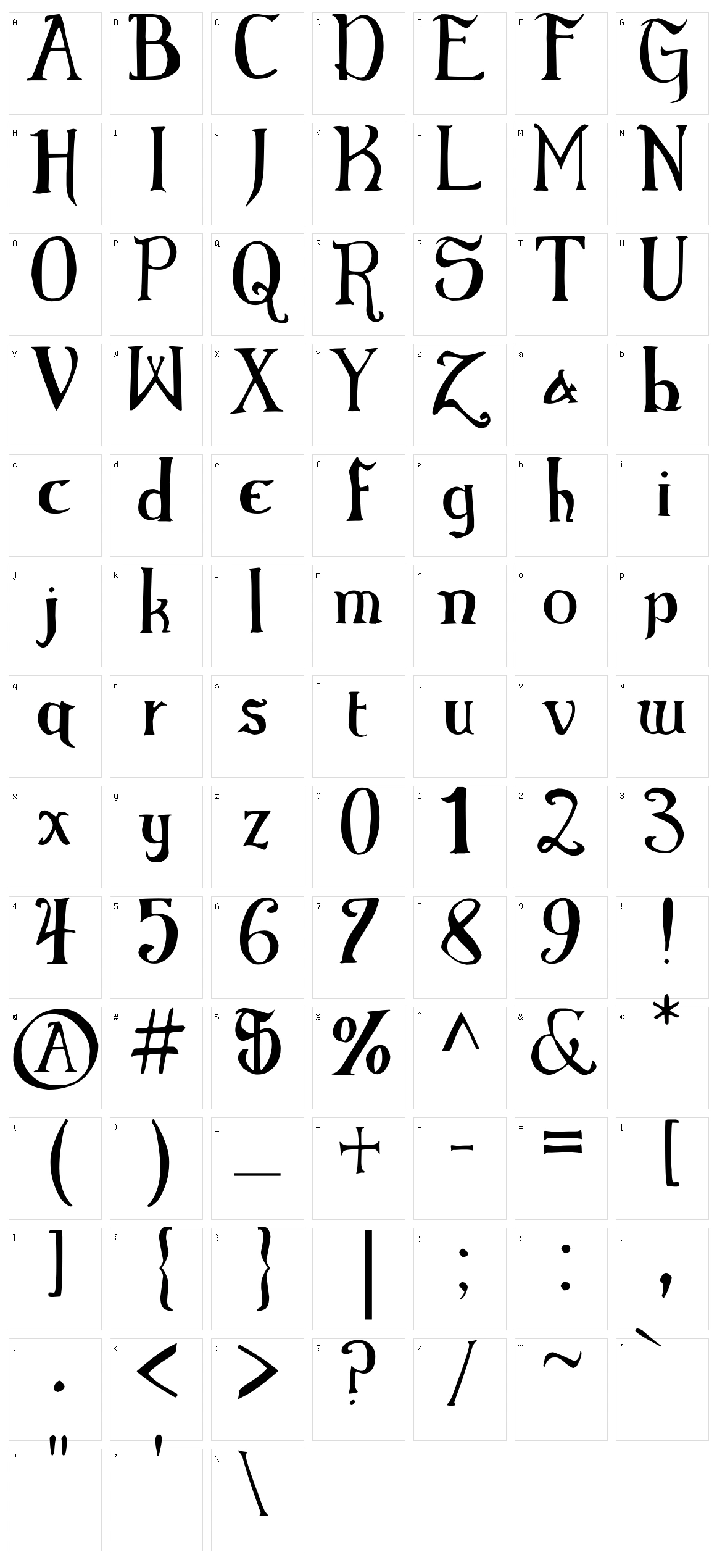 Elementary Gothic Bookhand Character Set