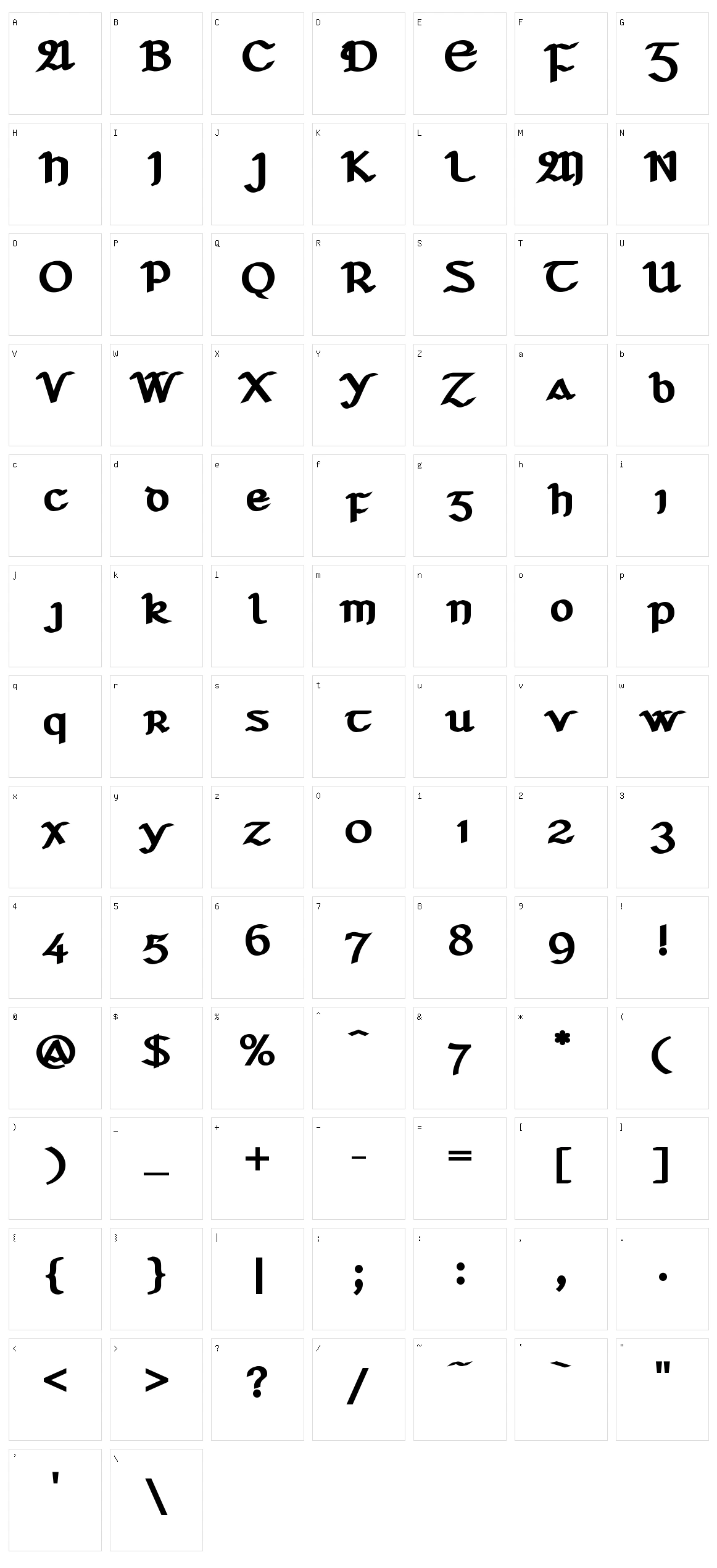 Seanchl? Dubh Character Set