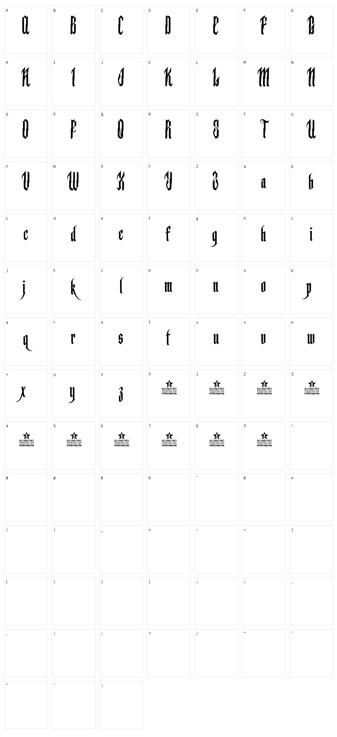 Backstab Character Set