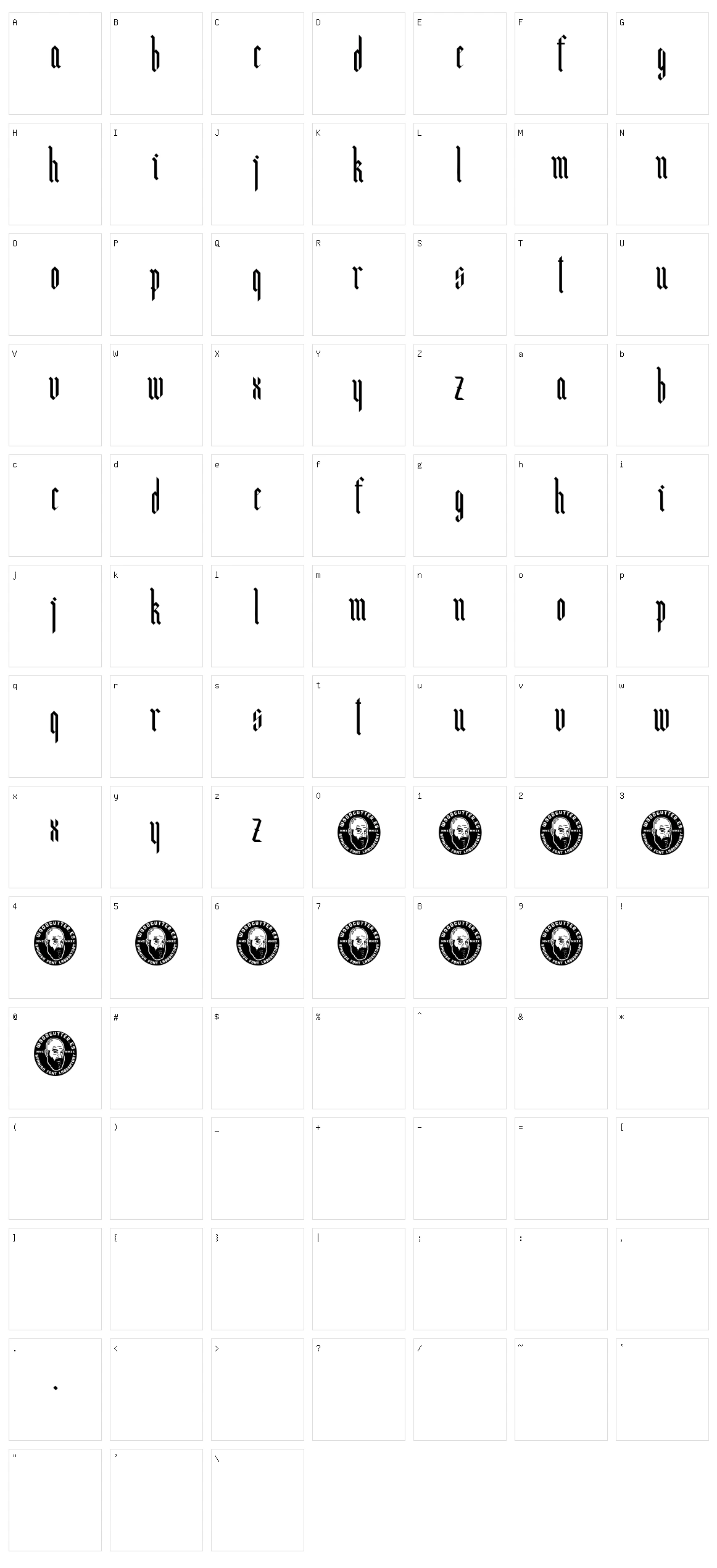 Bunker Lowercase Character Set