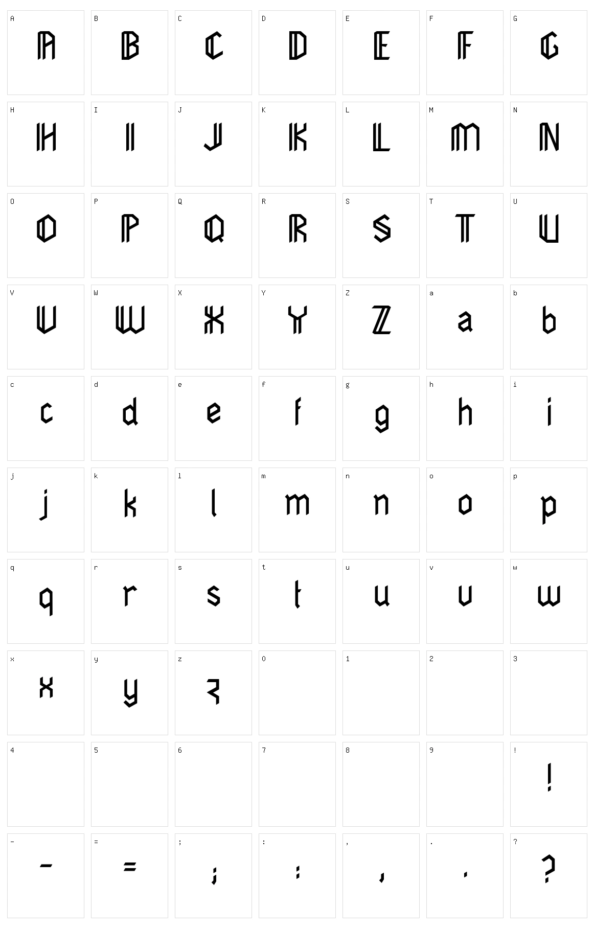 Dimensiva Character Set