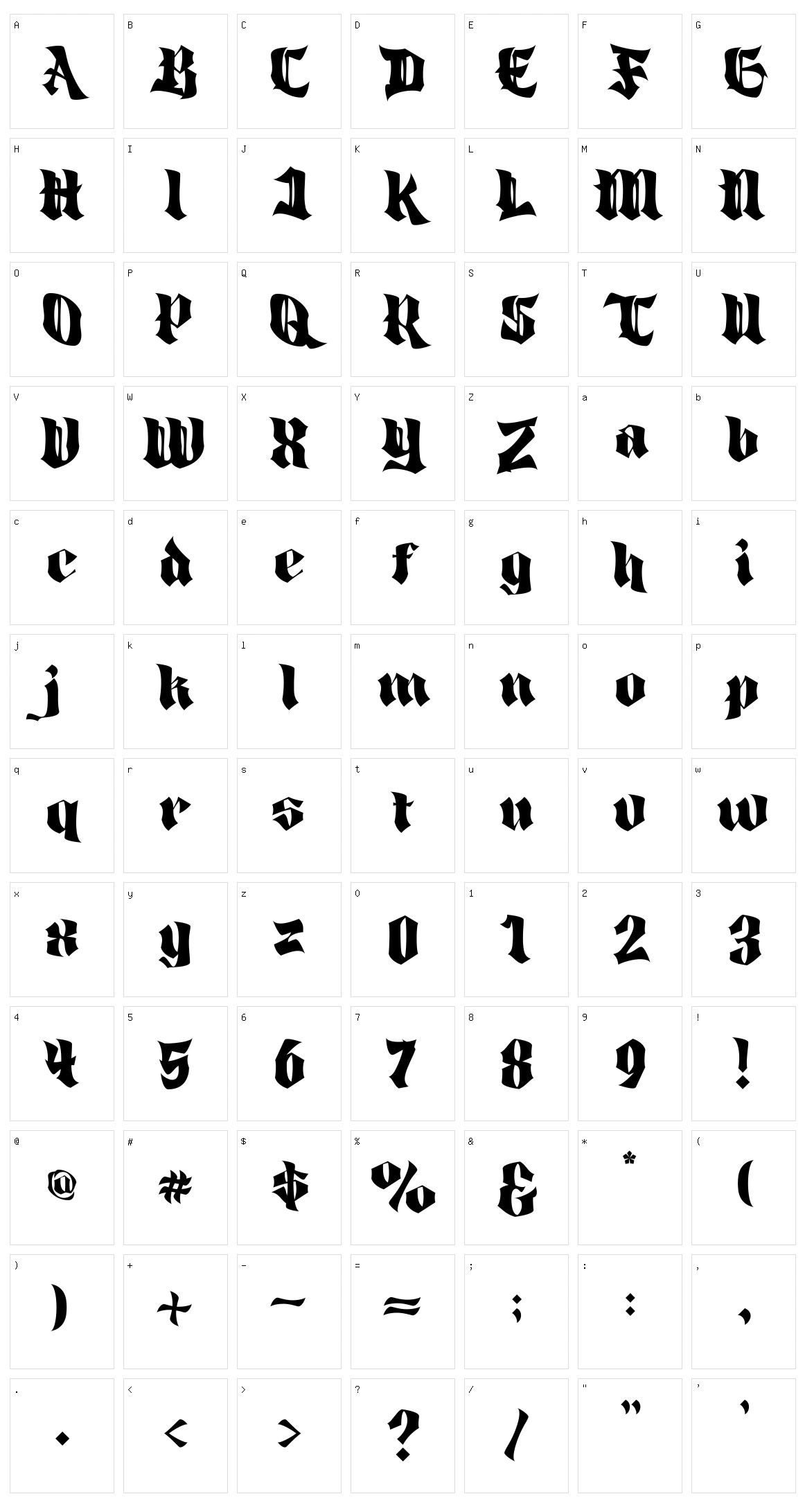 God Hells Character Set