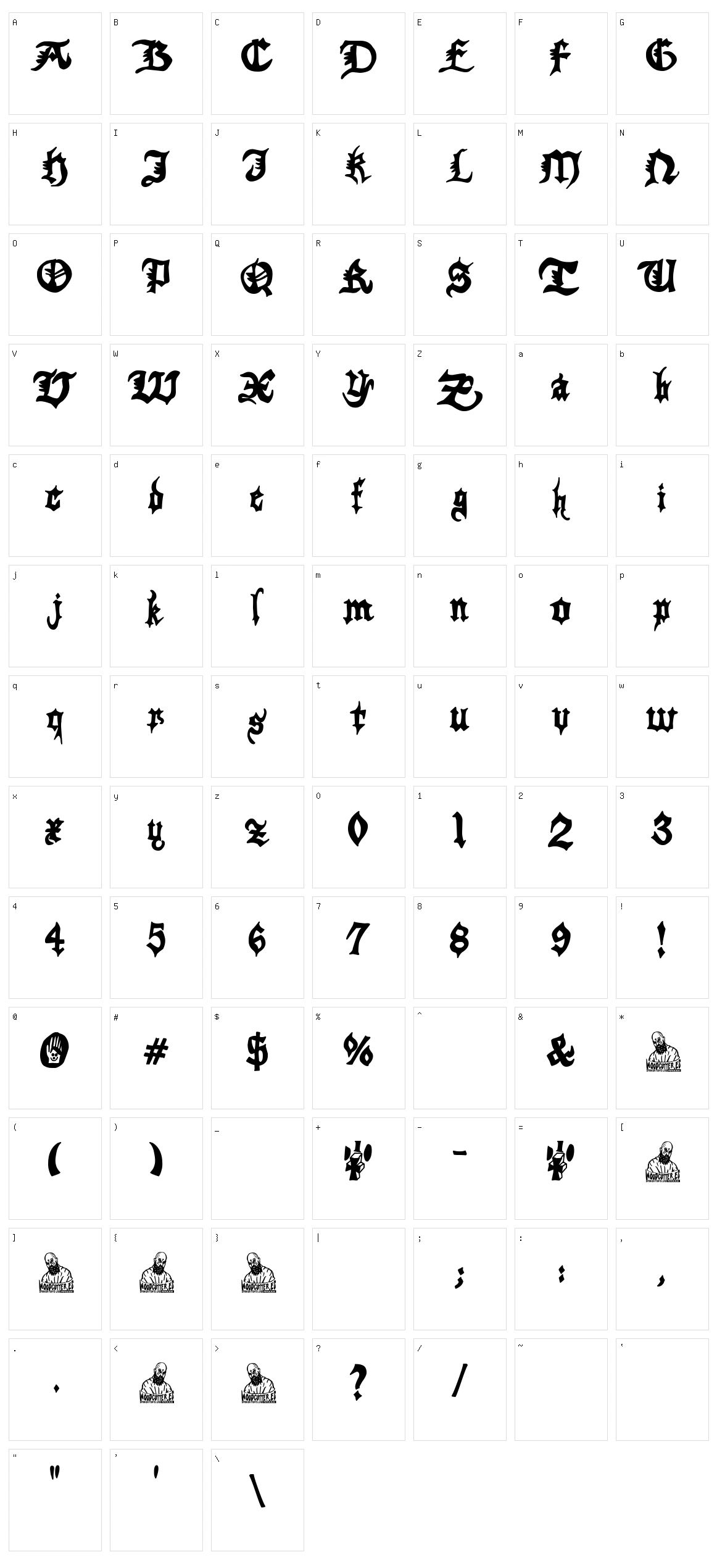 Gothicus Vulgaris Character Set