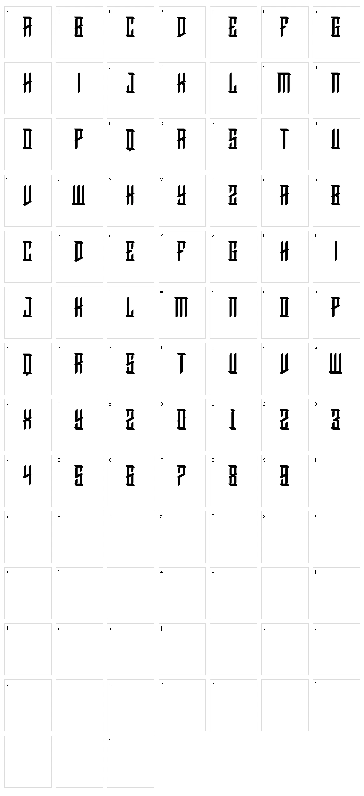 Hawkclaw Character Set