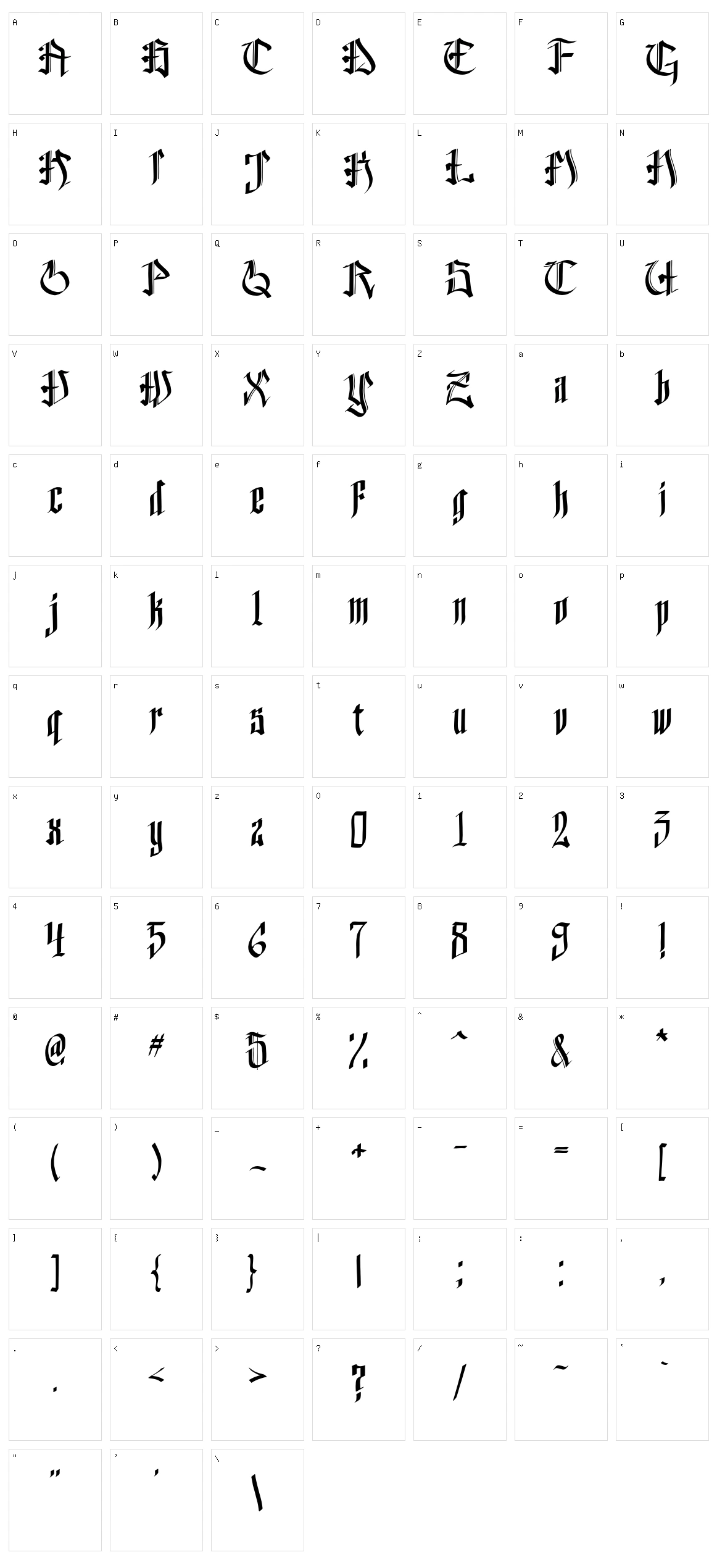 Helvedding Character Set