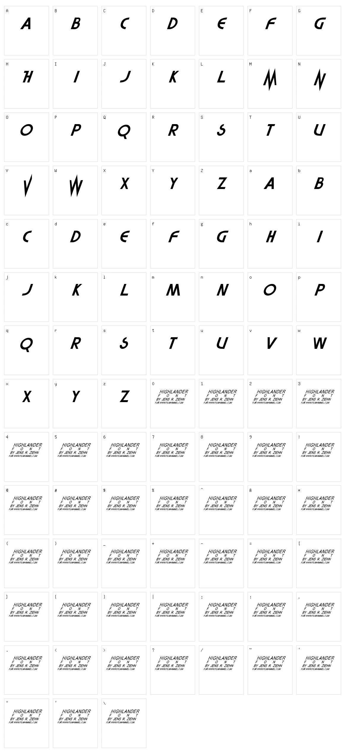 Highlander Character Set