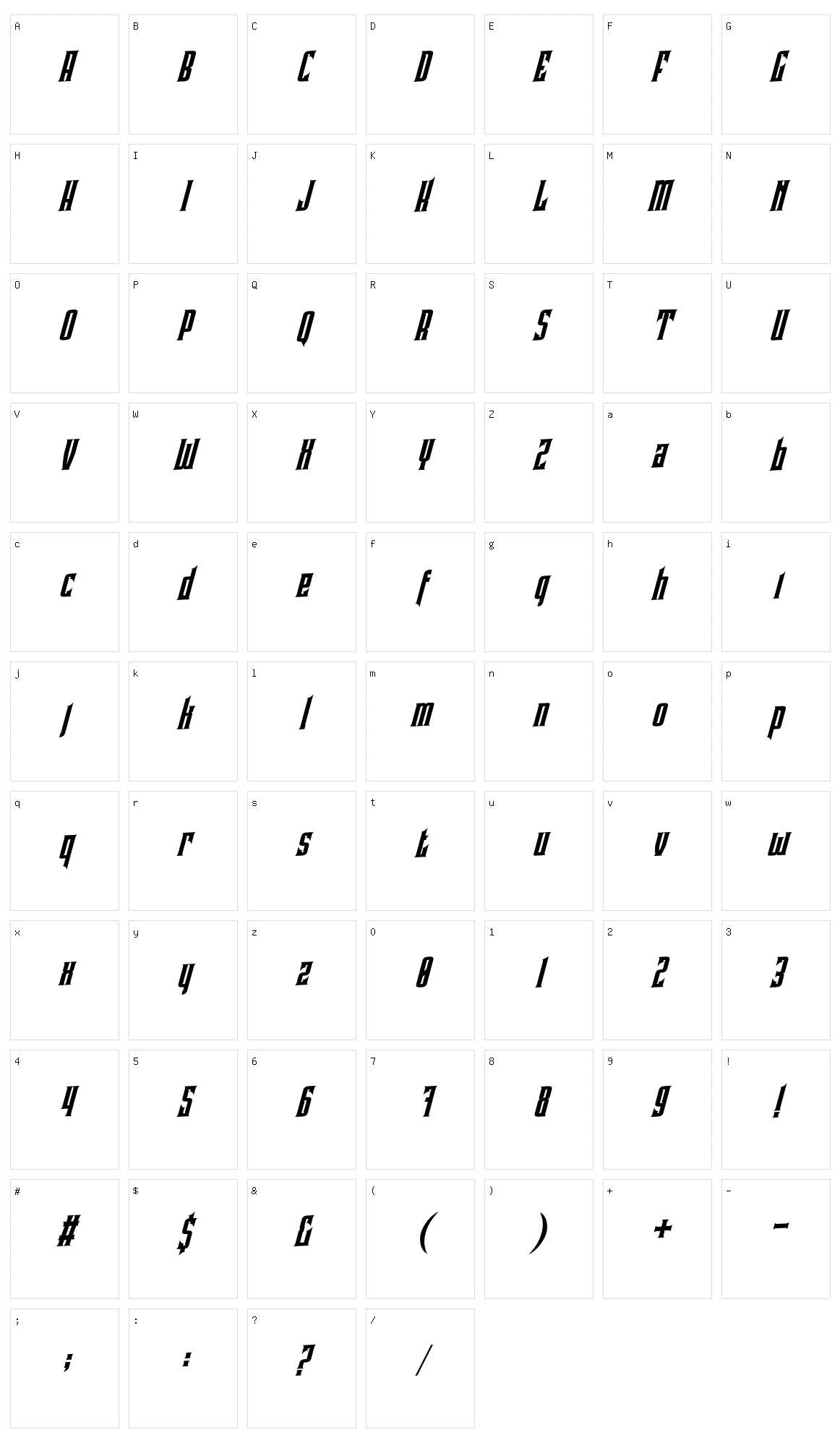 Pindunk Character Set