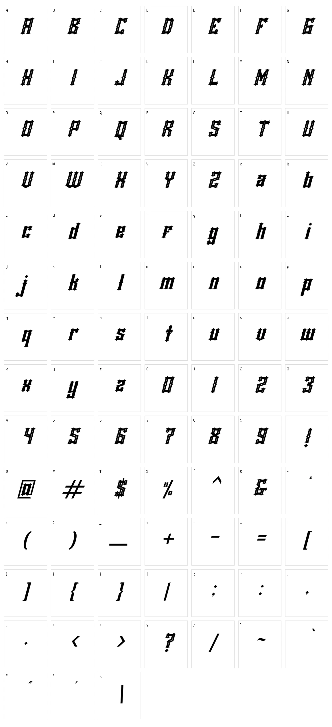 Rackles Character Set
