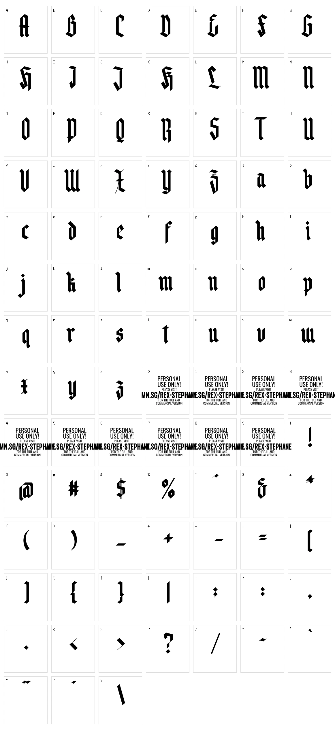 Rex Stephane Character Set
