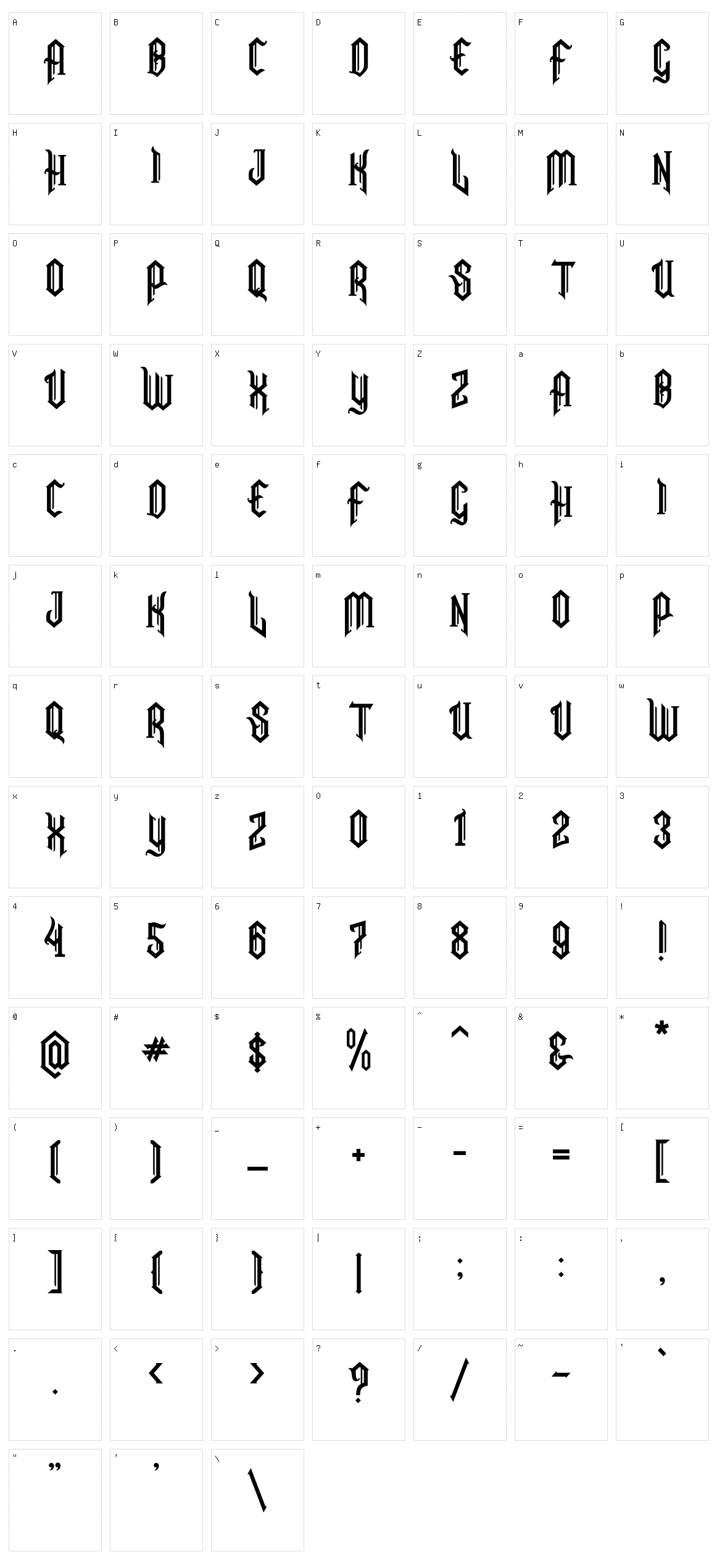 Snubhore Character Set