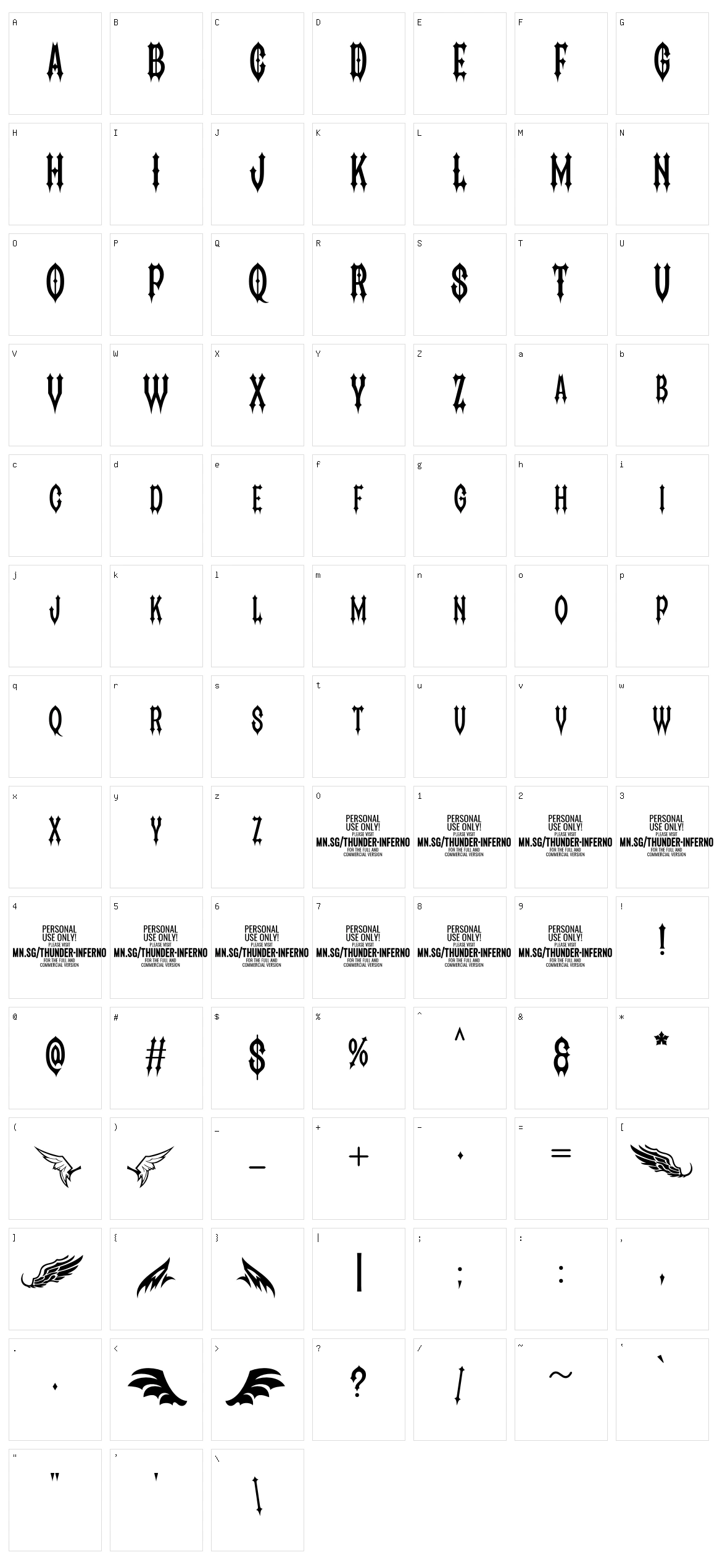 Thunder Inferno Character Set