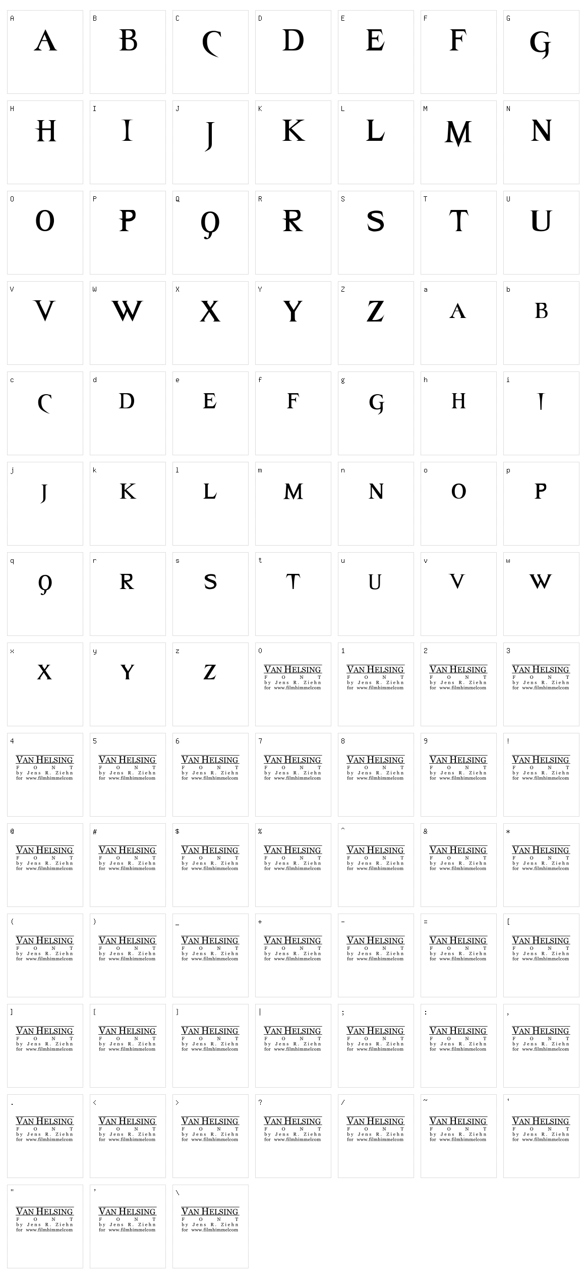 Van Helsing Character Set