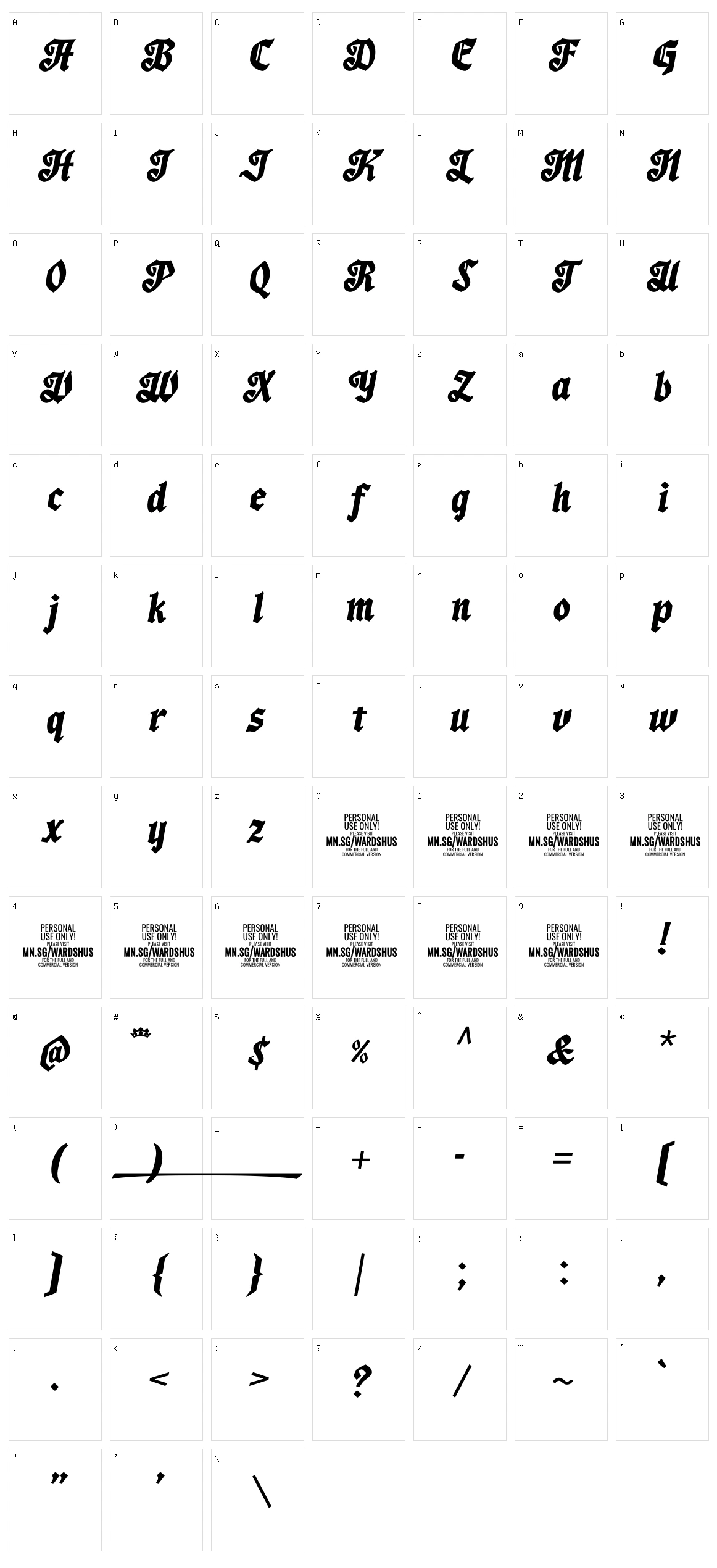 Wardshus Calligraphy Character Set