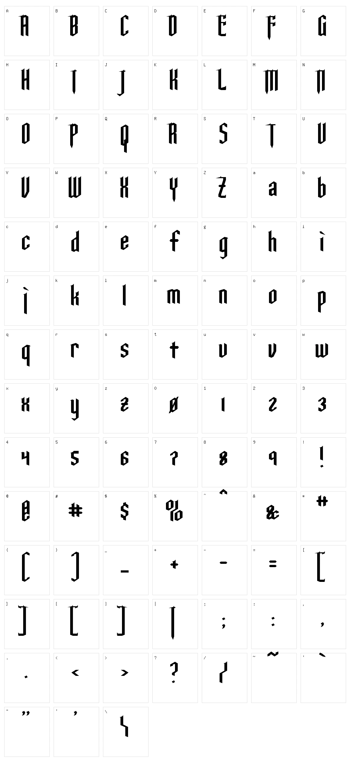 Ysgarth Character Set