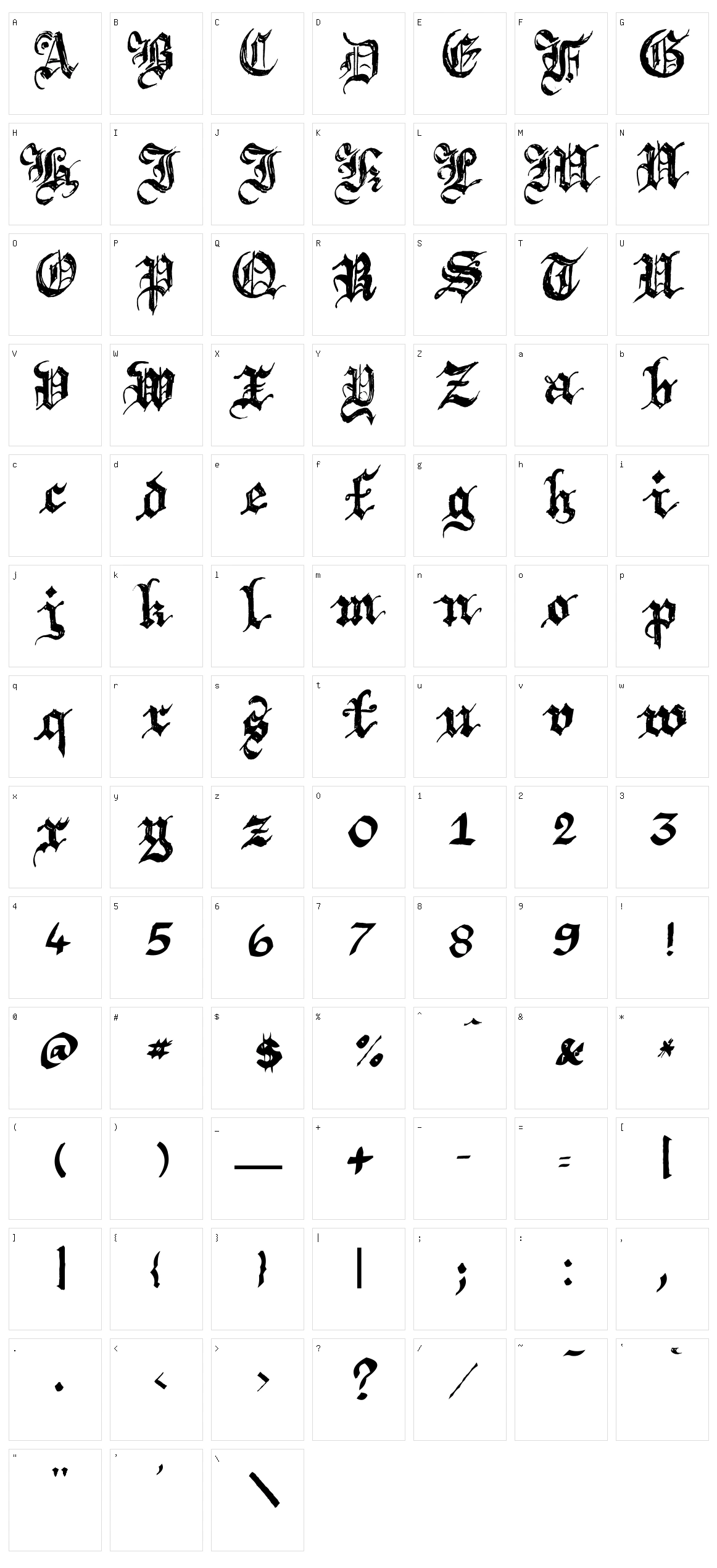 Argor Brujsh Scaqh Character Set