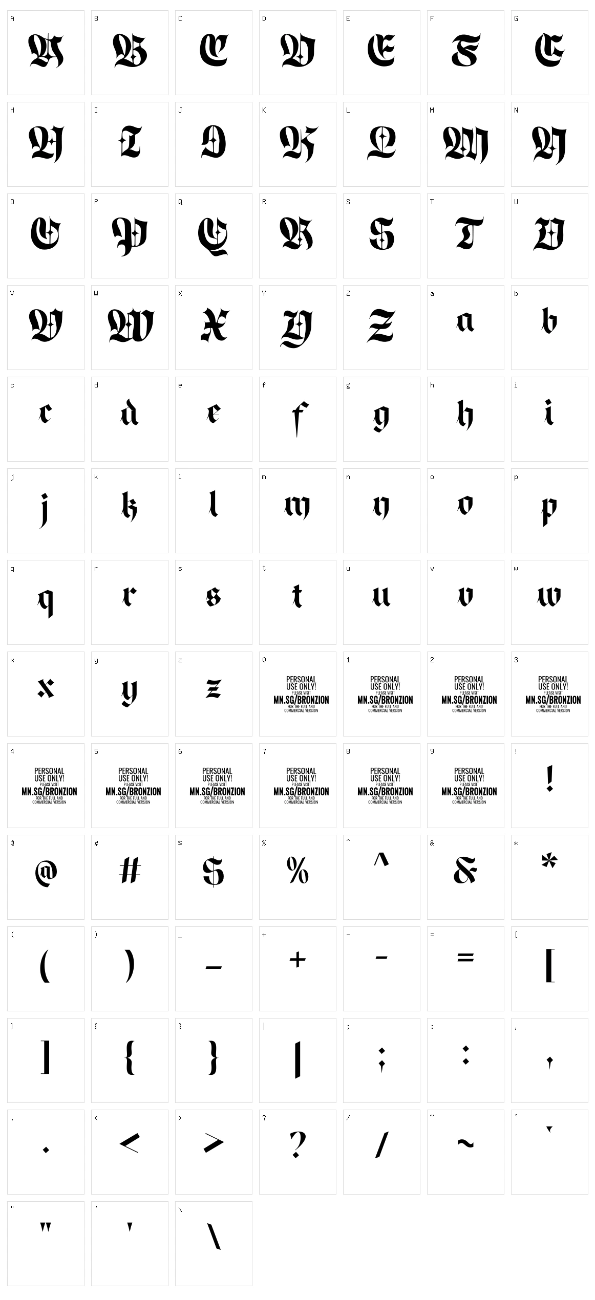 Bronzion Black Character Set