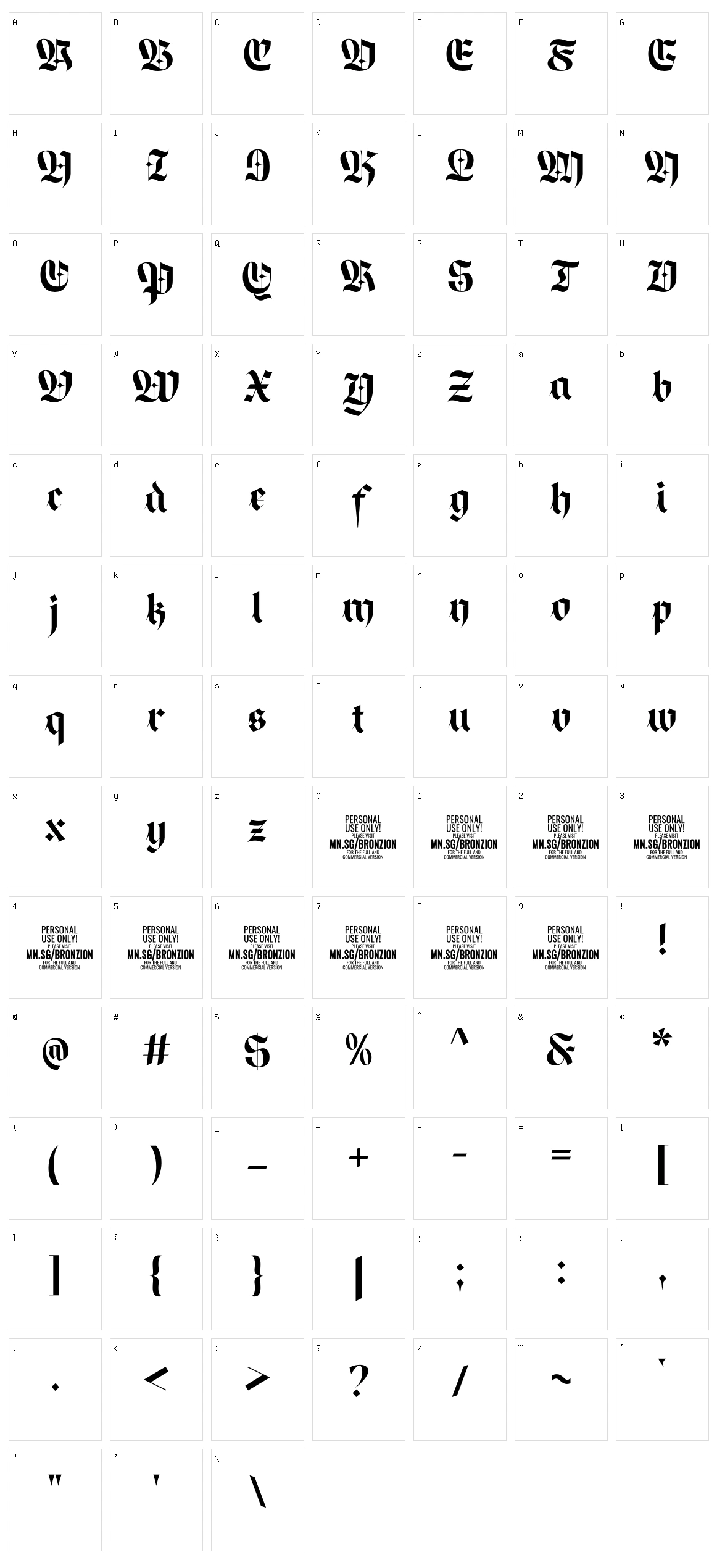 Bronzion Castle Character Set