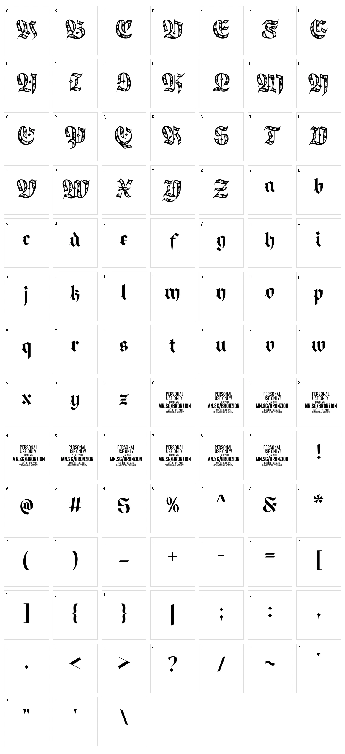 Bronzion Deco Character Set
