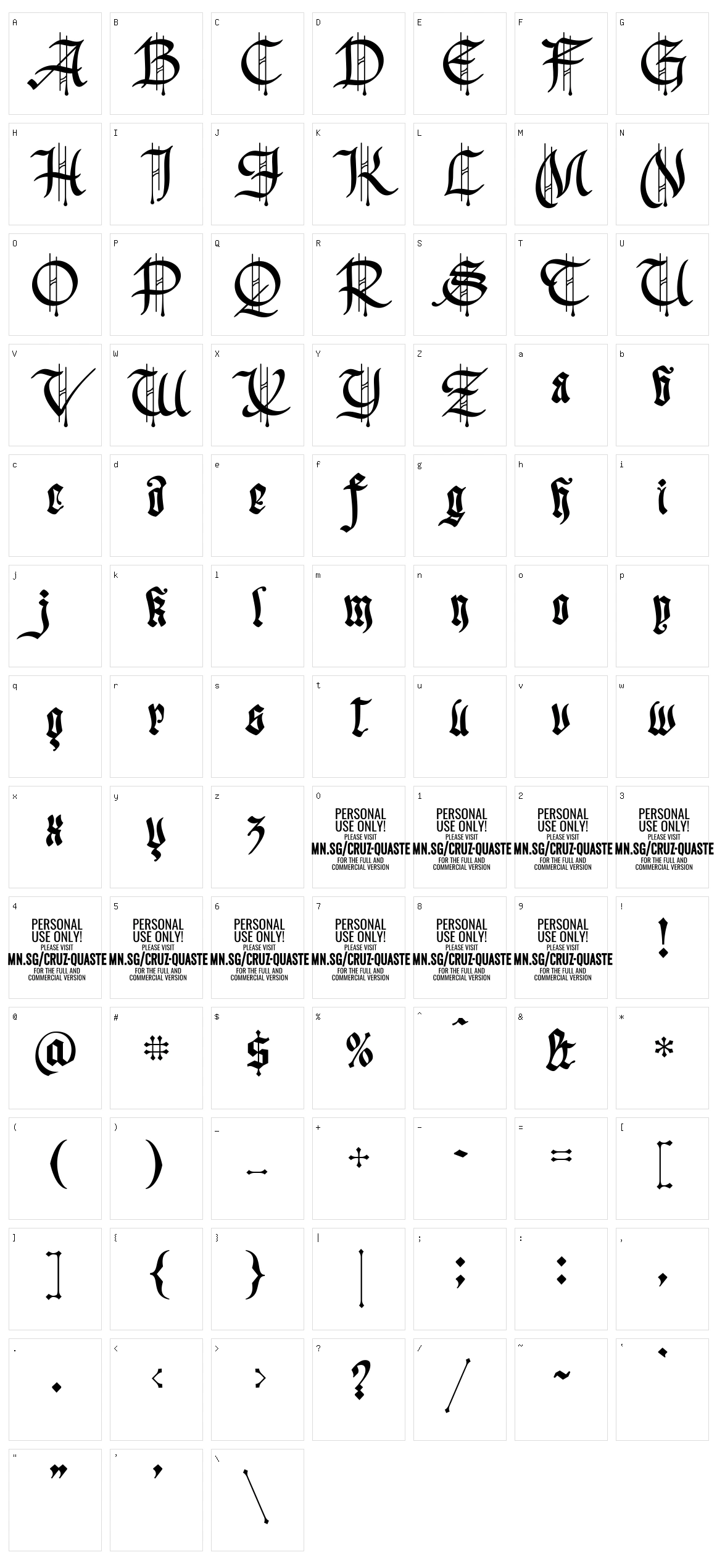 Cruz Quaste Character Set