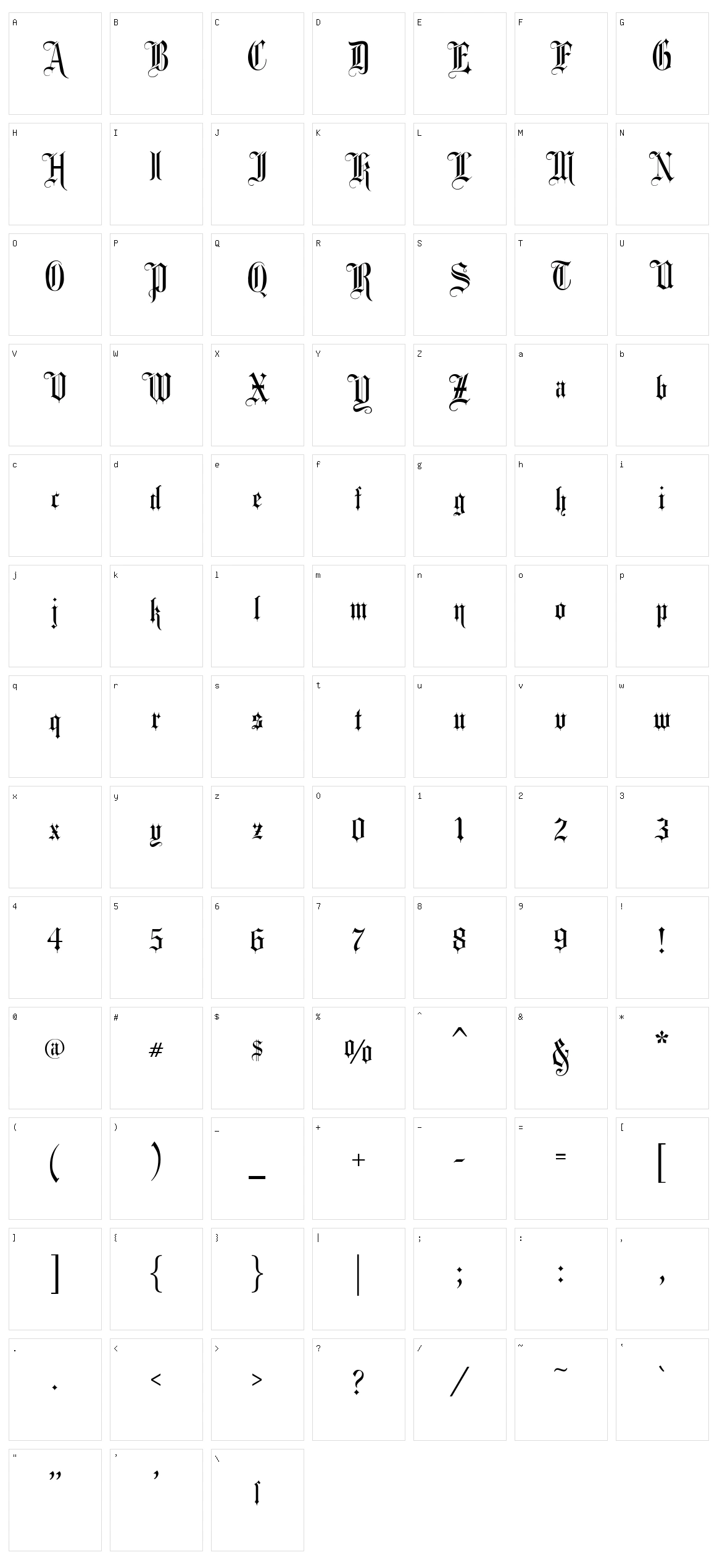 Fancy Card Text Character Set