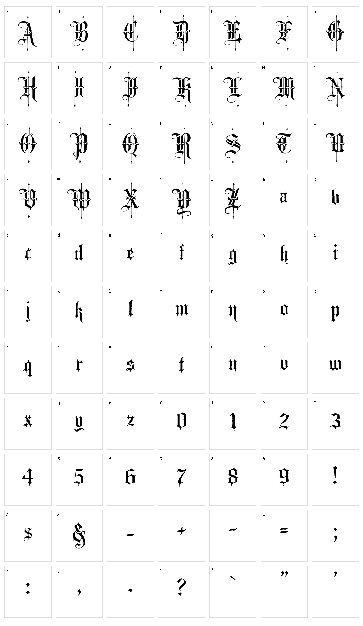 Fancy Card Text Character Set
