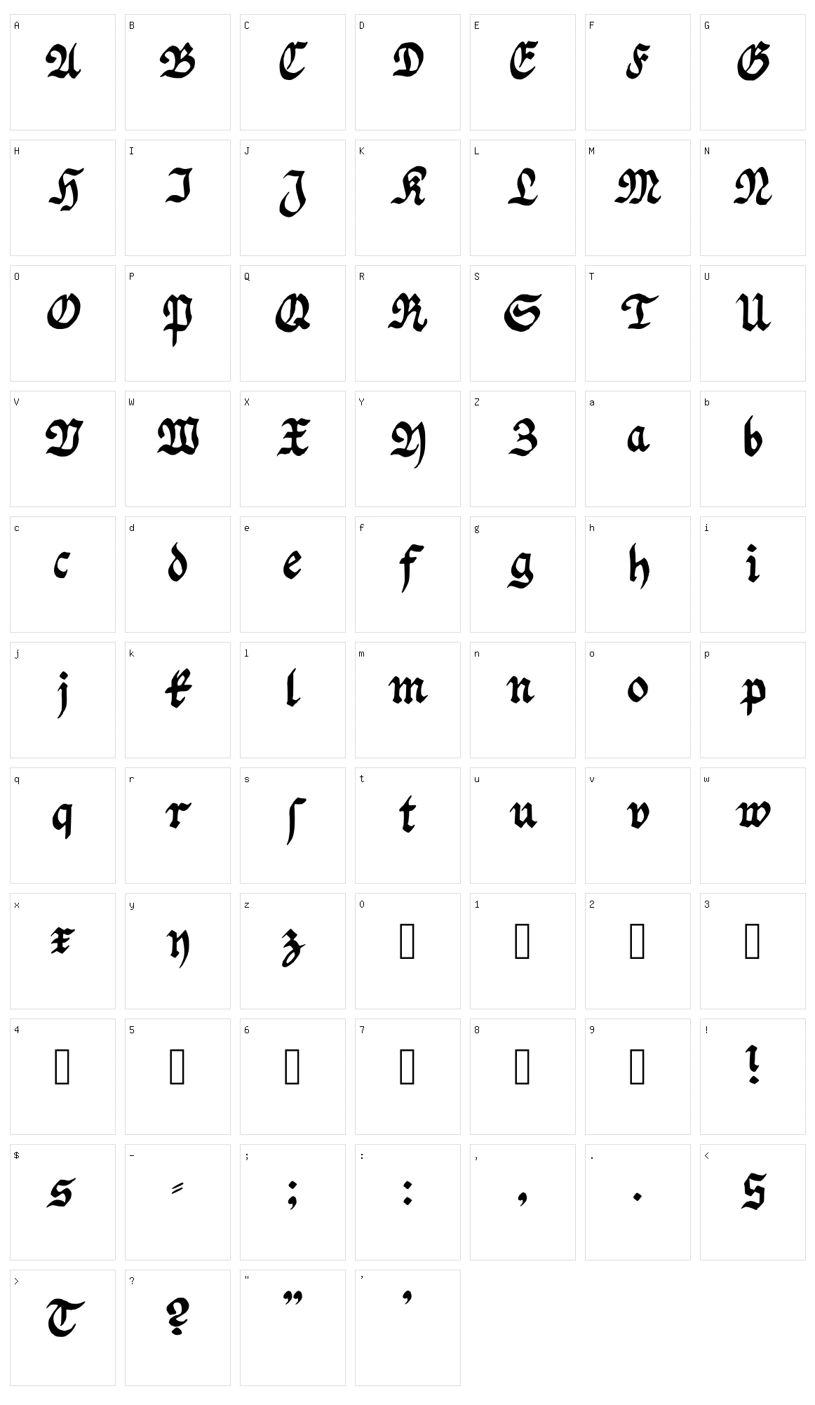 Fraktur Handschrift Character Set