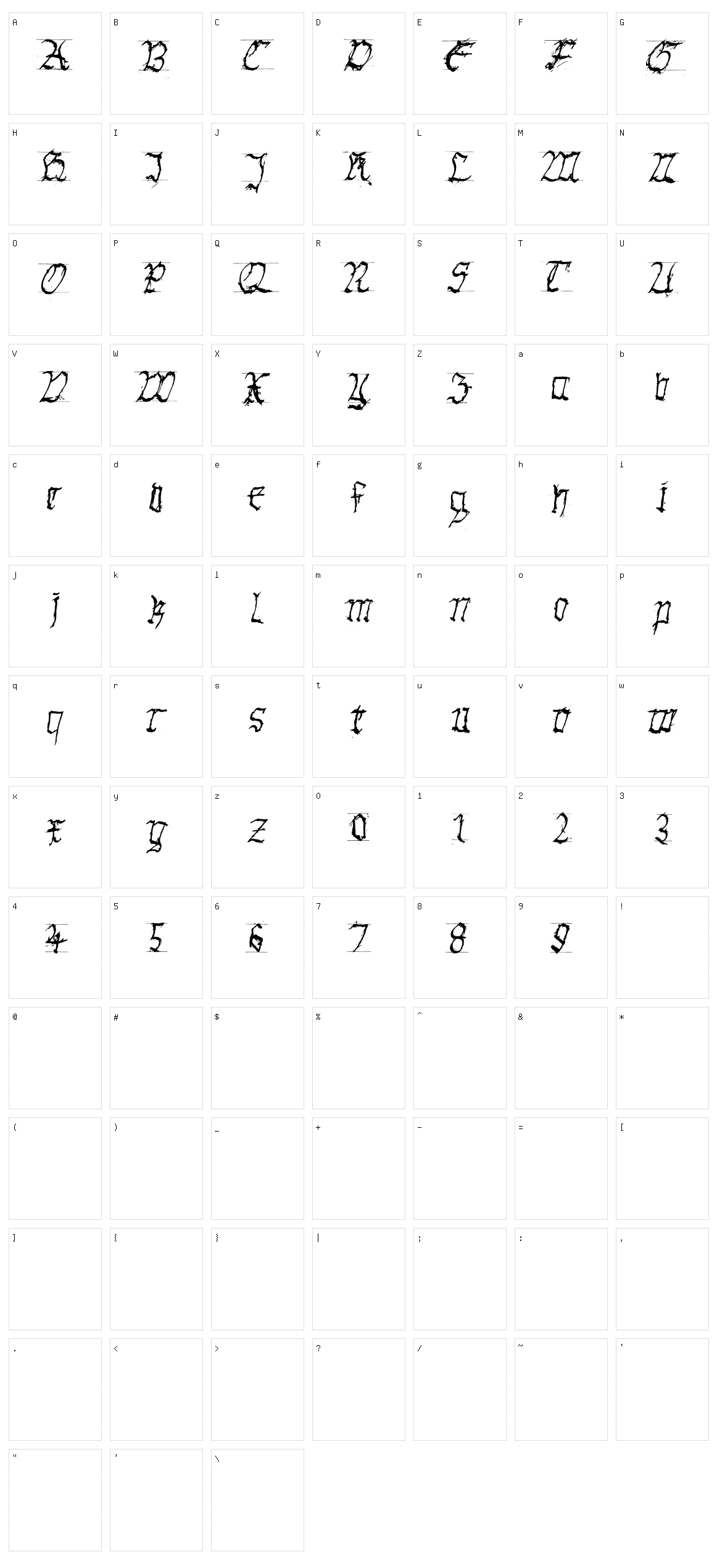 Gothic Hand Dirty Character Set