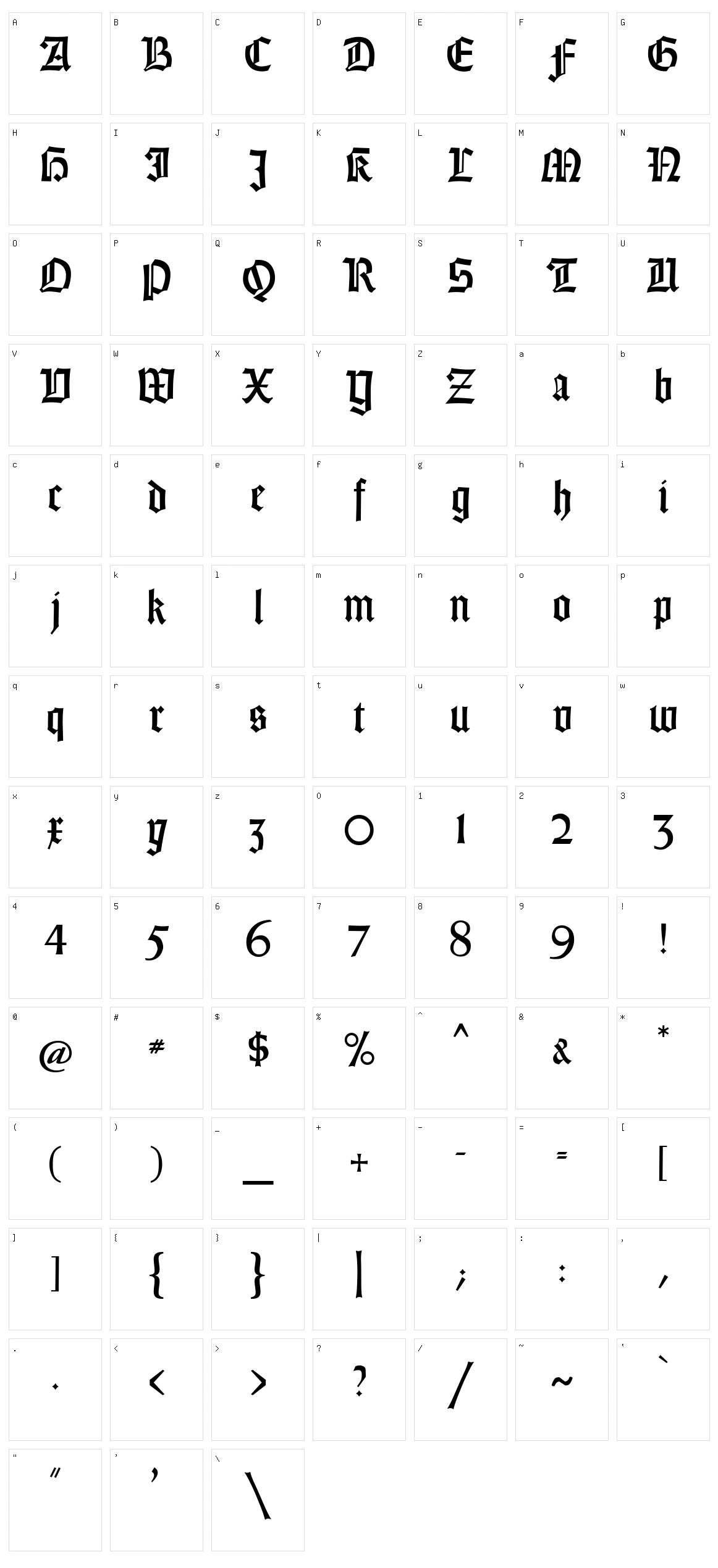 Gotisch Weiss UNZ1A Character Set